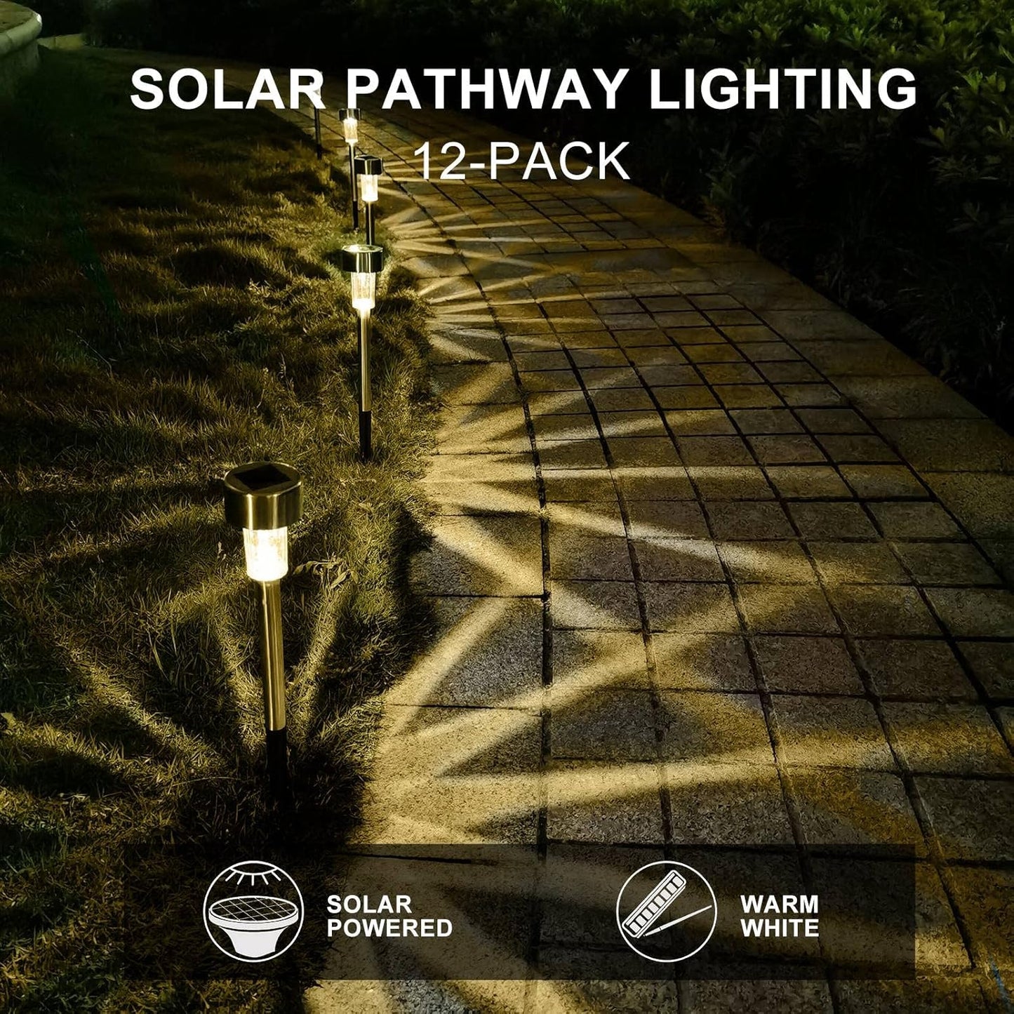 Solar Lights Outdoor Waterproof, , Solar Garden Lights Solar Powered, Stainless Steel LED Landscape Lighting Outdoor Solar Lights for Yard, Pathway, Walkway, Patio , Lawn - 12 Pack (Warm White)