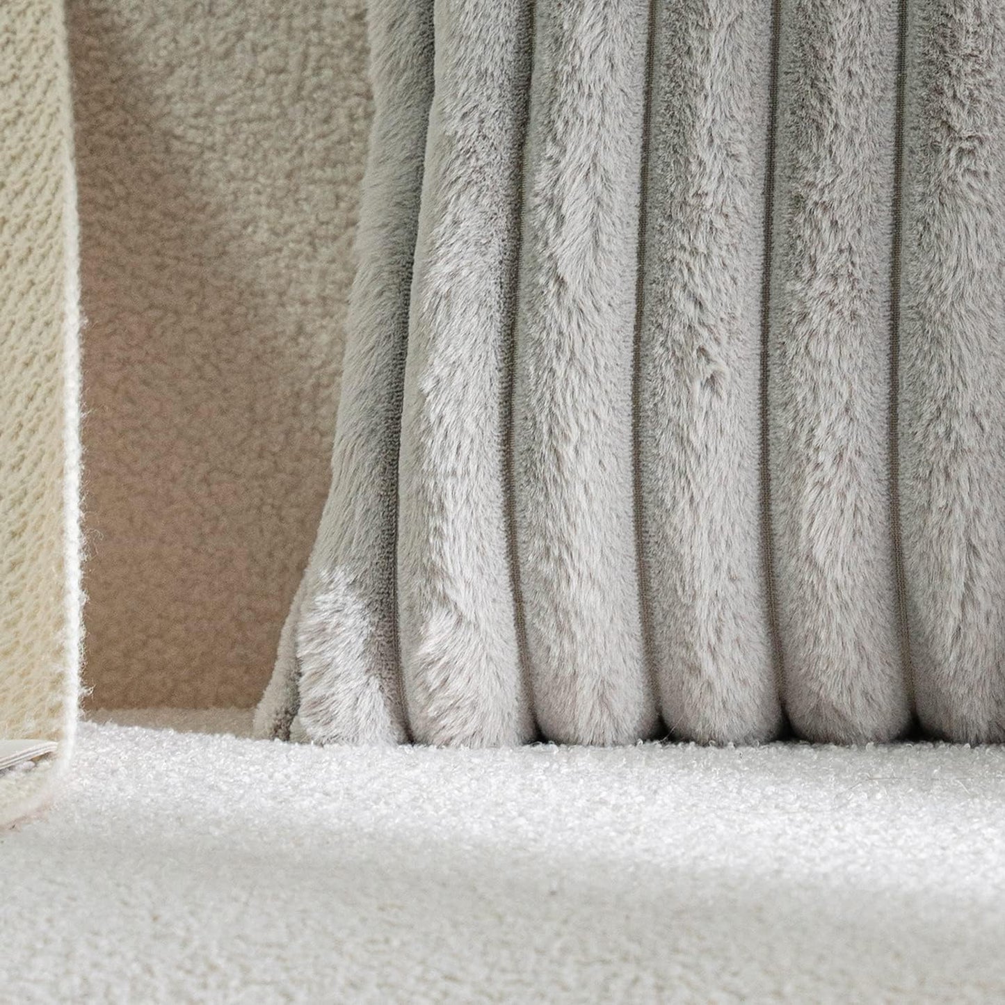 DEELAND Pack of 2,Double-Sided Faux Fur Plush Decorative Throw Pillow Covers Fuzzy Striped Soft Pillowcase Cushion Covers for Sofa Couch Bedroom Lightgrey 26x26 inch