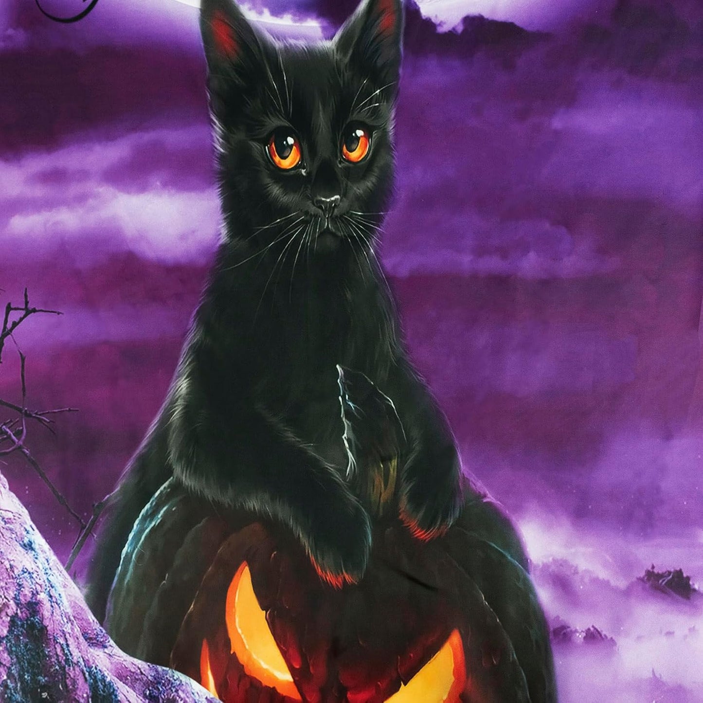 LB Halloween Tapestry Horror Witch Cat and Dead Tree Pumpkin Lights with Spooky Graveyard Tapestry Wall Hanging Purple Full Moon over Misty Forest Wall Decor for Bedroom Living Room Dorm 60x40 Inches