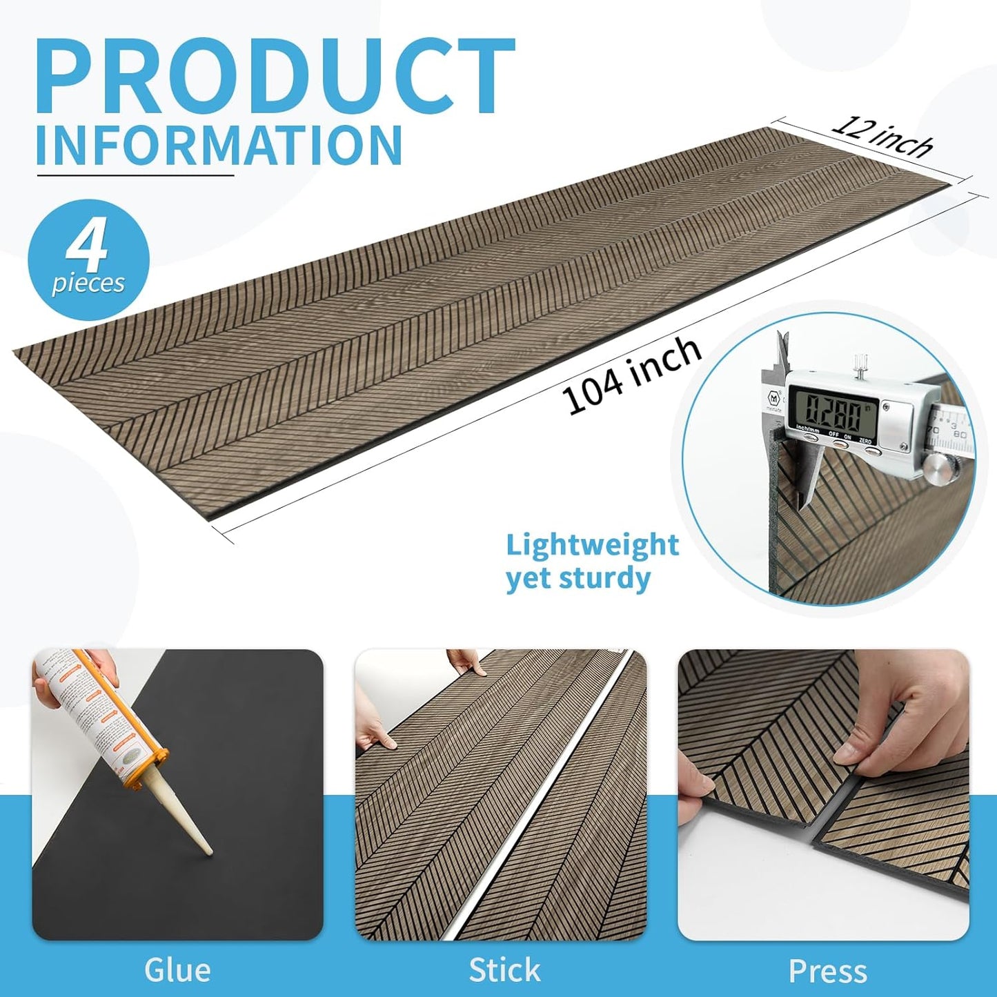 Art3d 4-Pack Glue-On Herringbone Wainscoting Panel for Interior Wall Decor - 104 x 12 Inch Polystyrene Ultralight Slim Slat Wall Panels for Living Room Bedroom, Mahogany