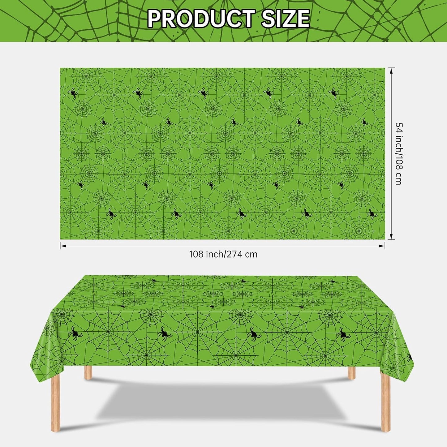 2 Pcs Halloween Tablecloth - Plastic Halloweens Spider Webs Table Cloth, Green Disposable Rectangle Spiderweb Table Cover for Halloween Party Decorations Supplies Favors Tables Decor, 108 x 54 Inch