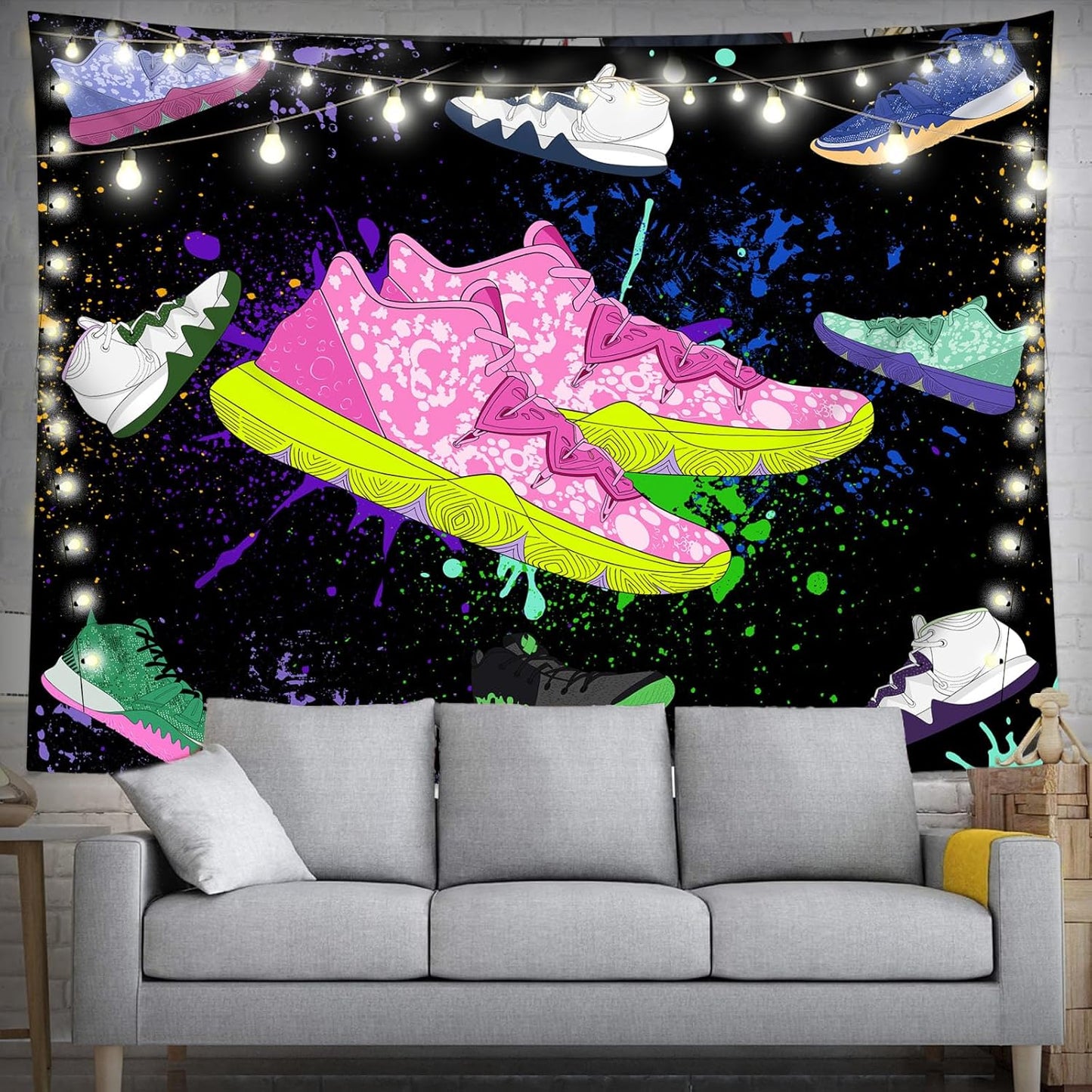 dueeia Sneaker Tapestry Wall Hanging Sneakerhead Ball Party Decorations Basketball Shoes Sports Backdrop for Teen Boys Mens Bedroom Living Room Dorm Wall Decor (90.6"x70.9")