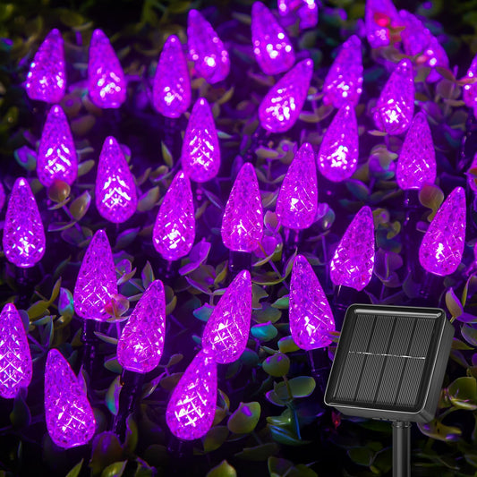 Brightown Solar Operated C6 Halloween Outdoor Lights, 22.64ft 50 LEDs Purple Halloween Lights, Strawberry LED Fairy Lights, Solar Waterproof String Light for Tree, Garden Decor Outdoor Decorations