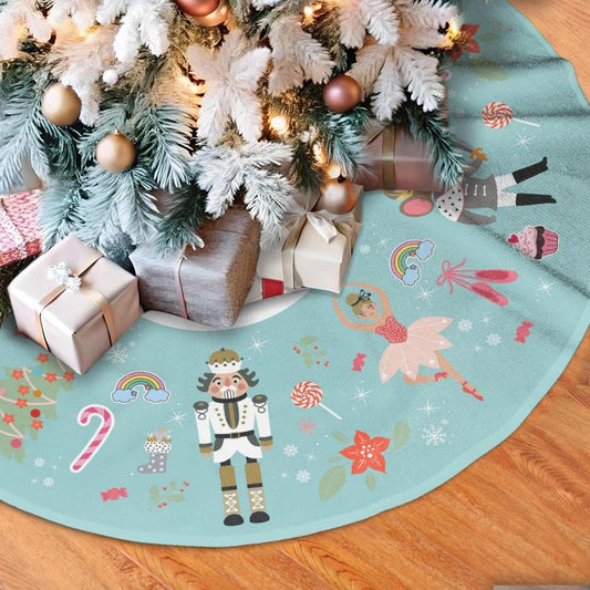 48" Large Christmas Tree Skirt, Turquoise Nutcracker Sweet Pattern Tree Mat Base Cover for Xmas Festive Holiday Party Decoration Ornaments