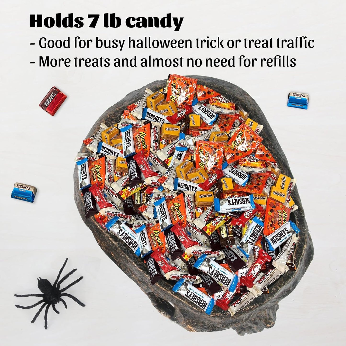 7lb Capacity Extra Large Halloween Skull Candy Dish - Deep Skull Head Halloween Candy Bowl Holder Artificial Resin Skulls Decor Indoor Outdoor Table Centerpieces Flower Pot Plant Office Pen Holder