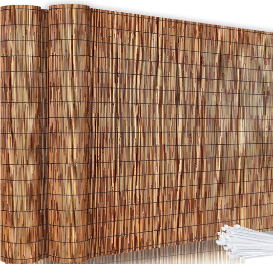 Bamboo Reed Fencing, Light Russet Bamboo Fence Rolls 6ft High, Decorative Privacy Screen Reed Curtains for Patio Balcony Garden Backyard Outdoor, 6 x 16 FT (2 Pcs)