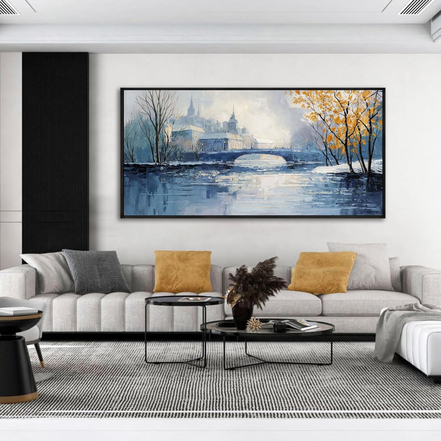 yiijeah Paintings Wall Decor - Wall Frames for Living Room Decorations Abstract Canvas Wall Art Blue and White Extra Large Artwork for Bedroom Office Home Decoration