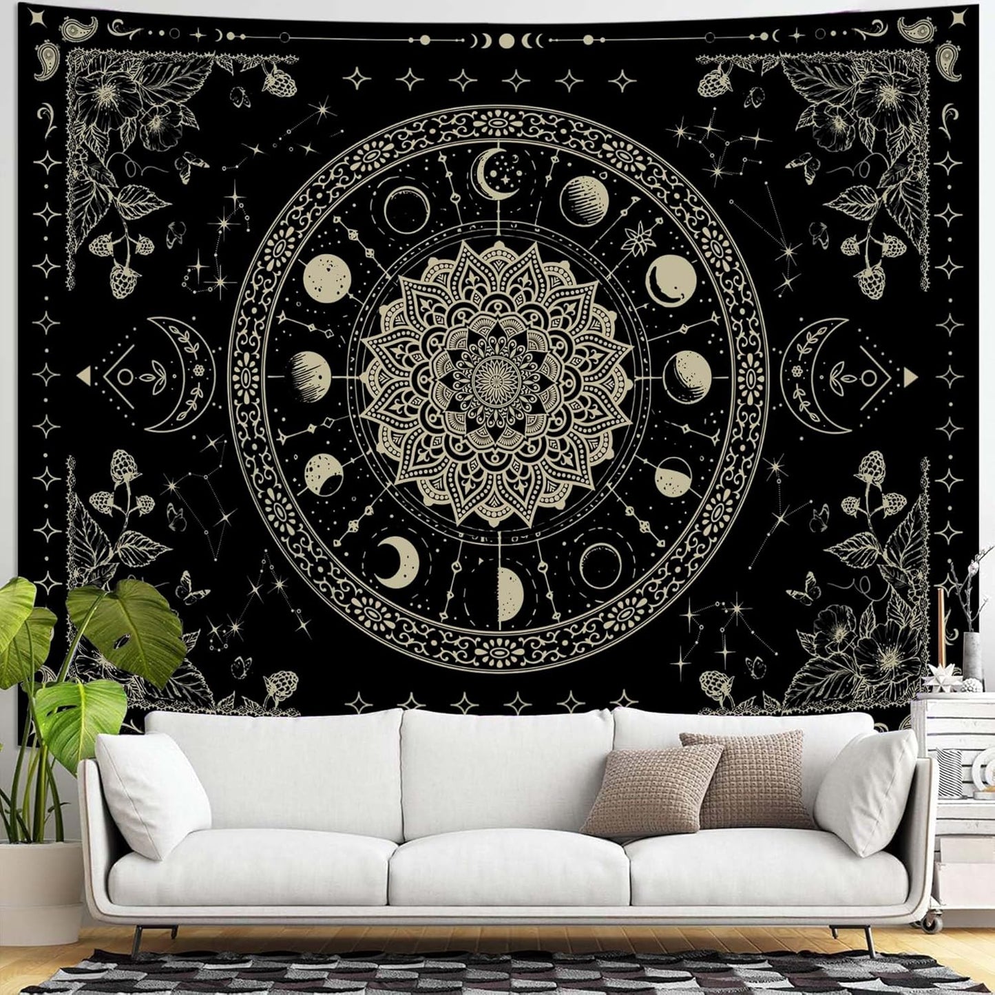 Lunerfex Mandala Moon Tapestry Boho Tapestry for Bedroom Black Tapestries Wall Hanging Living Room Wall Art and Home Decor 70x90