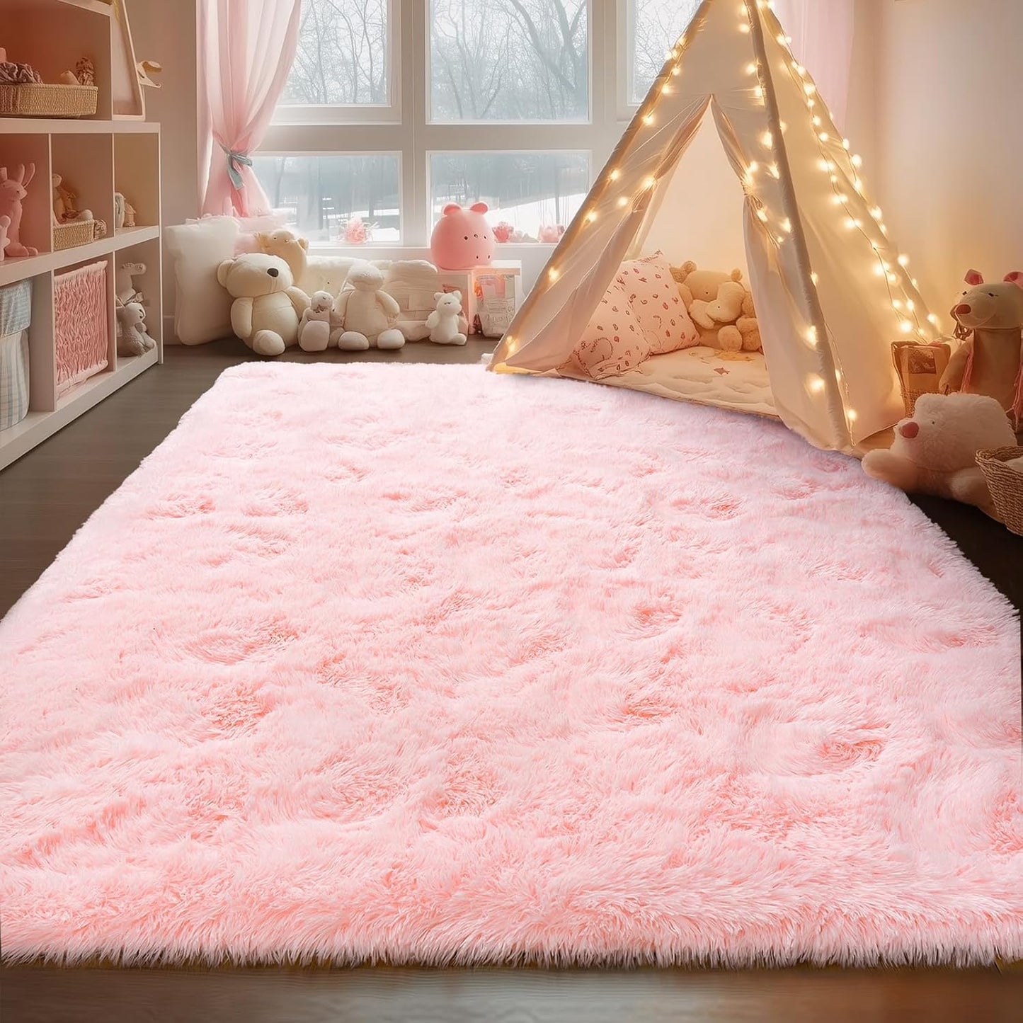 Rezutan Extra Large Fluffy Area Rug for Bedroom Living Room, 9x12 Feet Pink Modern Indoor Carpets Room Colorful Rugs, Plush Indoor Nursery Classroom Home Decor Bedside Rug with Non-Slip Bottom