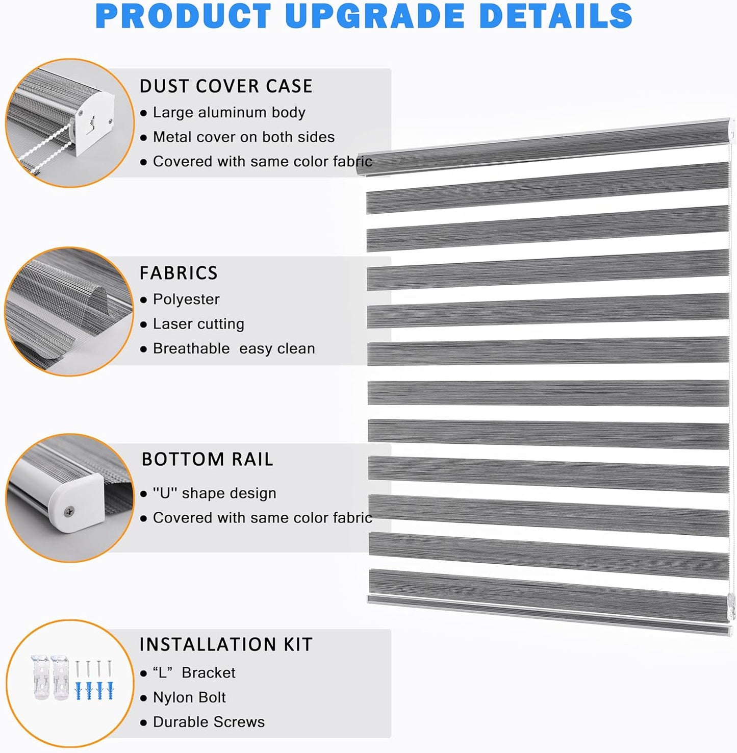 Zebra Blinds Window Blind Zebra Shade Blinds for Windows Roller Sheer Shades Privacy Light Filtering Shades for Home Kitchen Bathroom (Width 67'' X Height 72'' Grey)