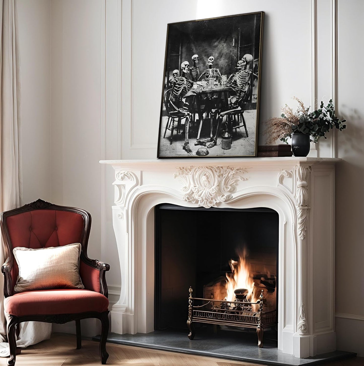 Poster Master Vintage Photograph Poster - Retro Daguerreotype Print - Gift for Artist, Friend - Skeletons Smoking at Table, Dinner Party, Goth - Wall Decor for Home, Dorm, 18x24 Unframed Wall Art