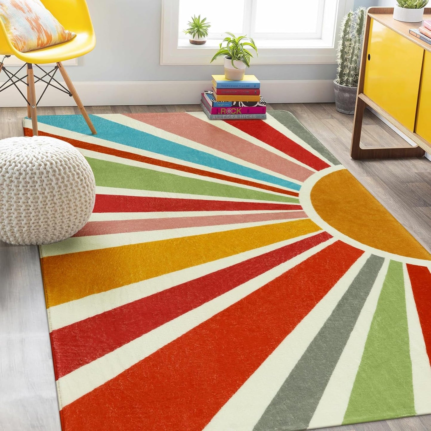STARUIA Kids Rug 5'x7', Boho Washable Rainbow Nursery Rug, Non-Slip Soft Carpet for Playroom, Classroom, Office, Dining Room