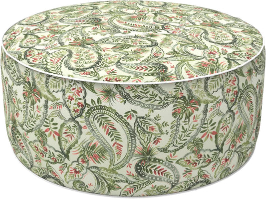 LVTXIII Outdoor Inflatable Ottoman, Fade-Resistant Round Footrest Stool D31”x H14”, Portable Patio Pouf for Garden Camping or Home Use, Faylinn Shadow Paisley