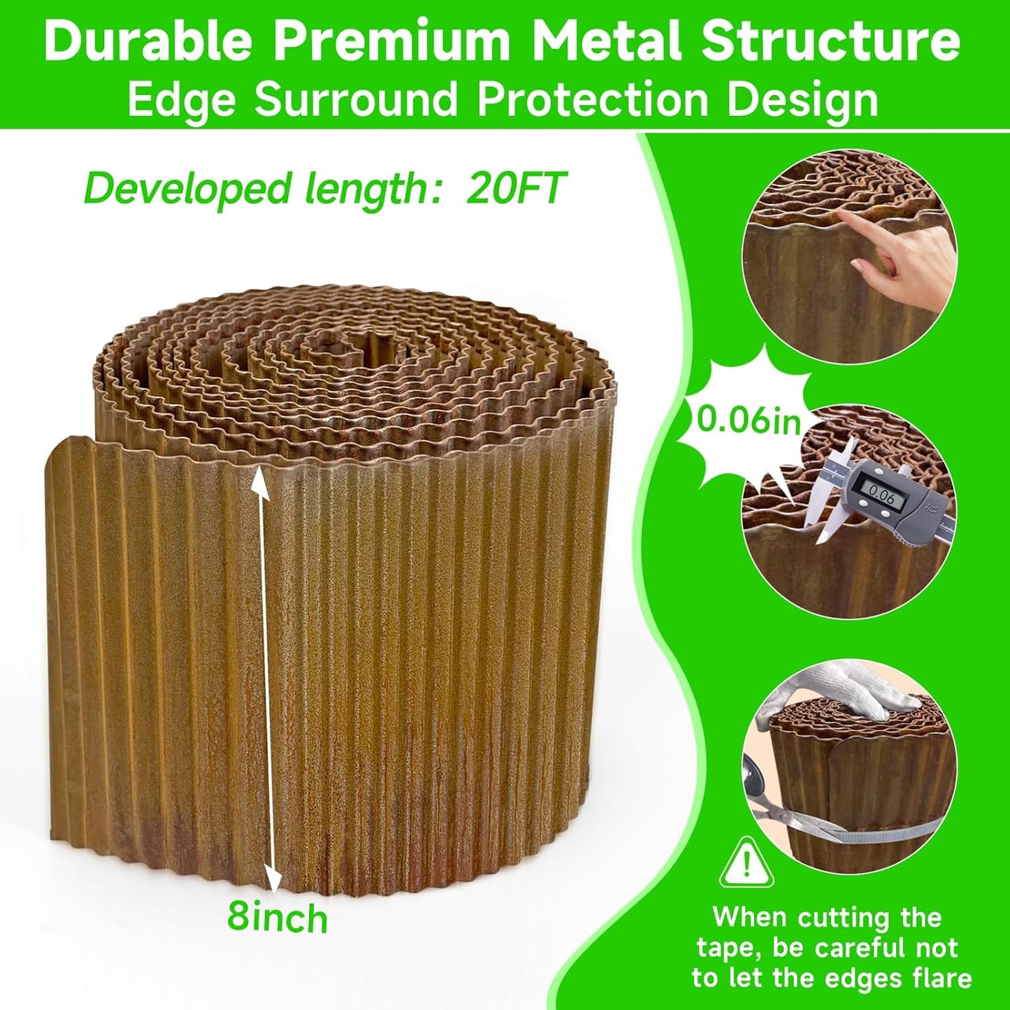 Corrugated Garden Edging,8"×20Ft Pre-Rusted Landscape Edging & Lawn Edging Border,Metal Garden Border for Flower Beds,Garden,Lawn,Raised Beds & Tree Surrounds