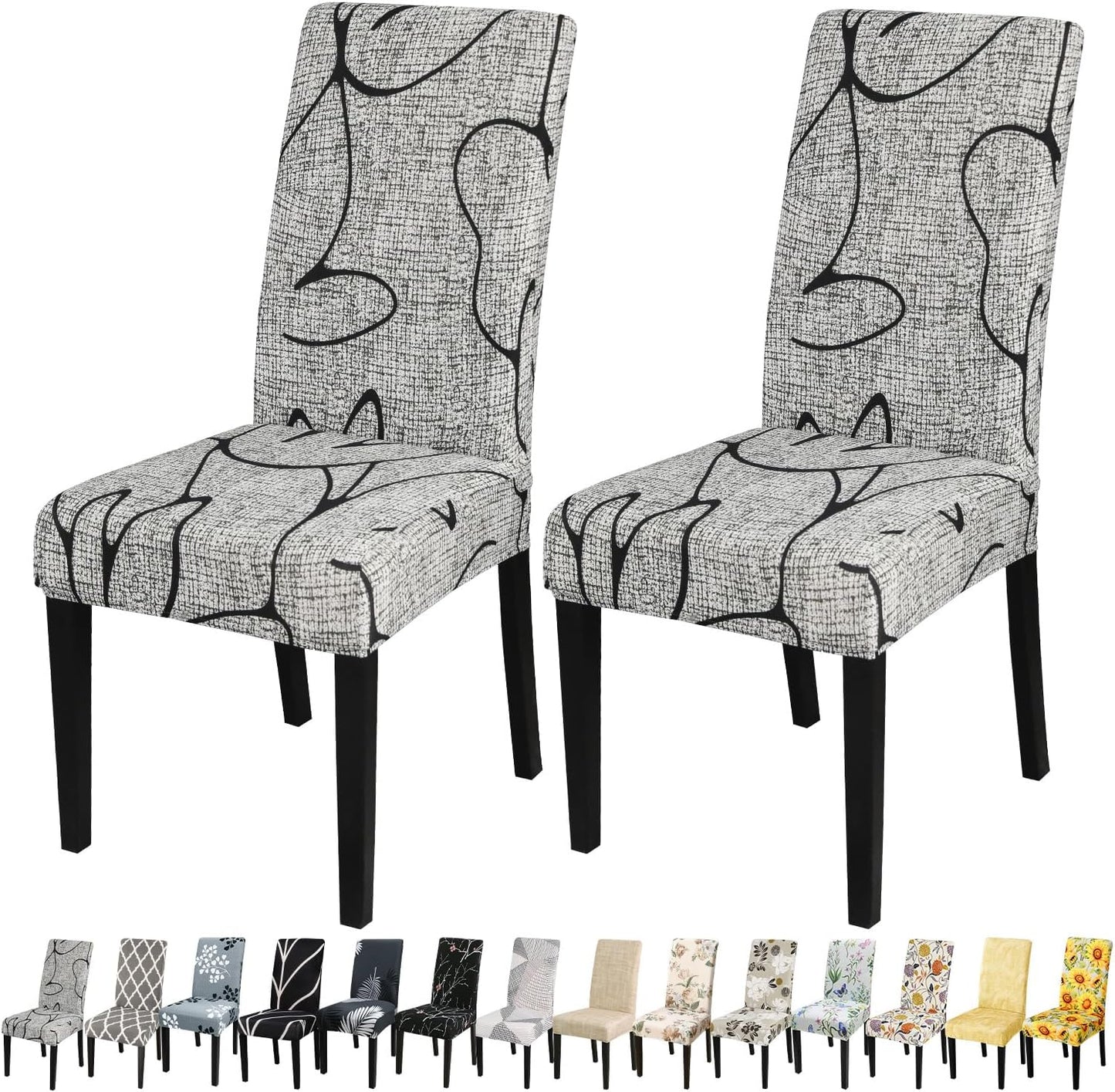 JQinHome Pattern Chair Covers for Dining Room Set of 2, High Stretch Removable Washable Parsons Chair Slipcover for Home Party Hotel Wedding Ceremony (2PCS, Lotus Gray)