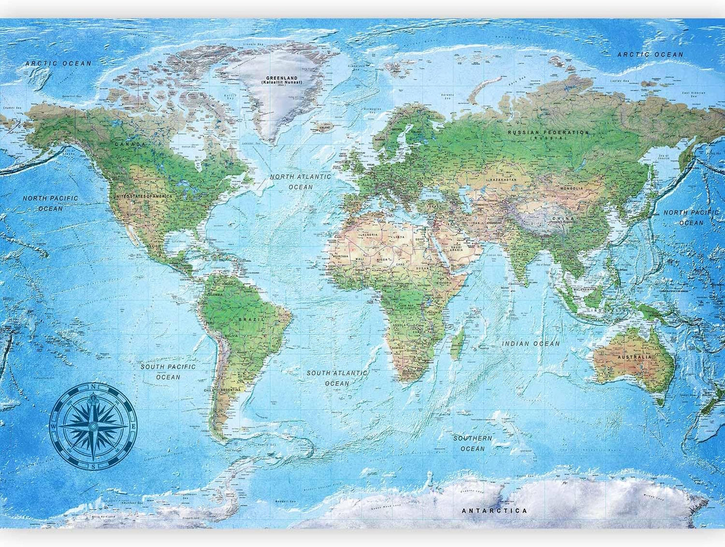 artgeist Premium Wall Mural World Map 98x69 in - XXL Non-Woven Wallpaper Fleece Wall Decor Photo Print Picture Image Design Home Map of The World k-A-0127-a-a