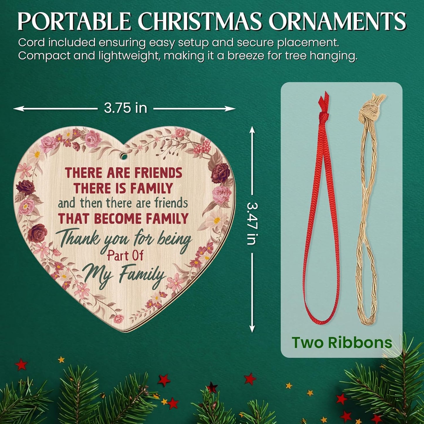 OASSIE Friend Gifts for Women - Wooden Christmas Ornaments 2025 for Tree Decorations - Inspirational Friendship Gifts for Women Friends, Thank You Friend Gift Ideas for Christmas Decorations