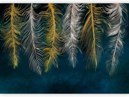 artgeist Premium Wall Mural Feather 197x138 in - Non-Woven Wallpaper Fleece Wall Decor Photo Print Picture Image Design Landscape Abstract Beige Navy Blue b-A-0812-a-a