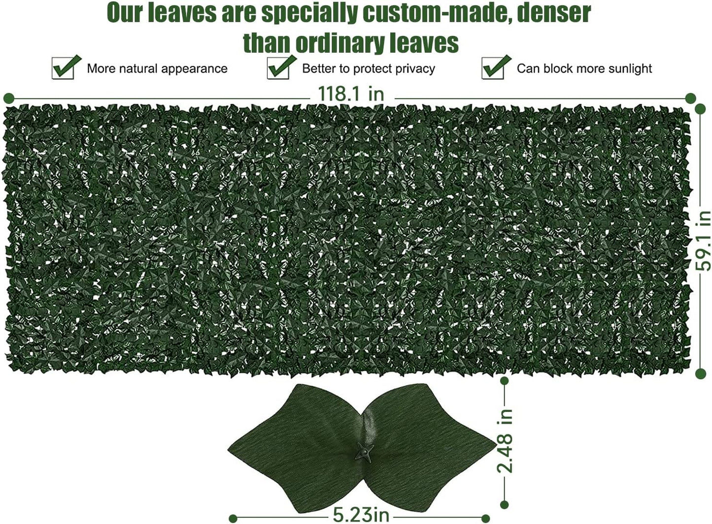 Faux Ivy Privacy Fence Screen Outdoor Expandable Artificial Greenery Roll Fake Hedge Wall Patio Green Plastic Leaf Plant Vine Grass Panels Gate Covering for Garden Yard Balcony (118.5x59.5 in)