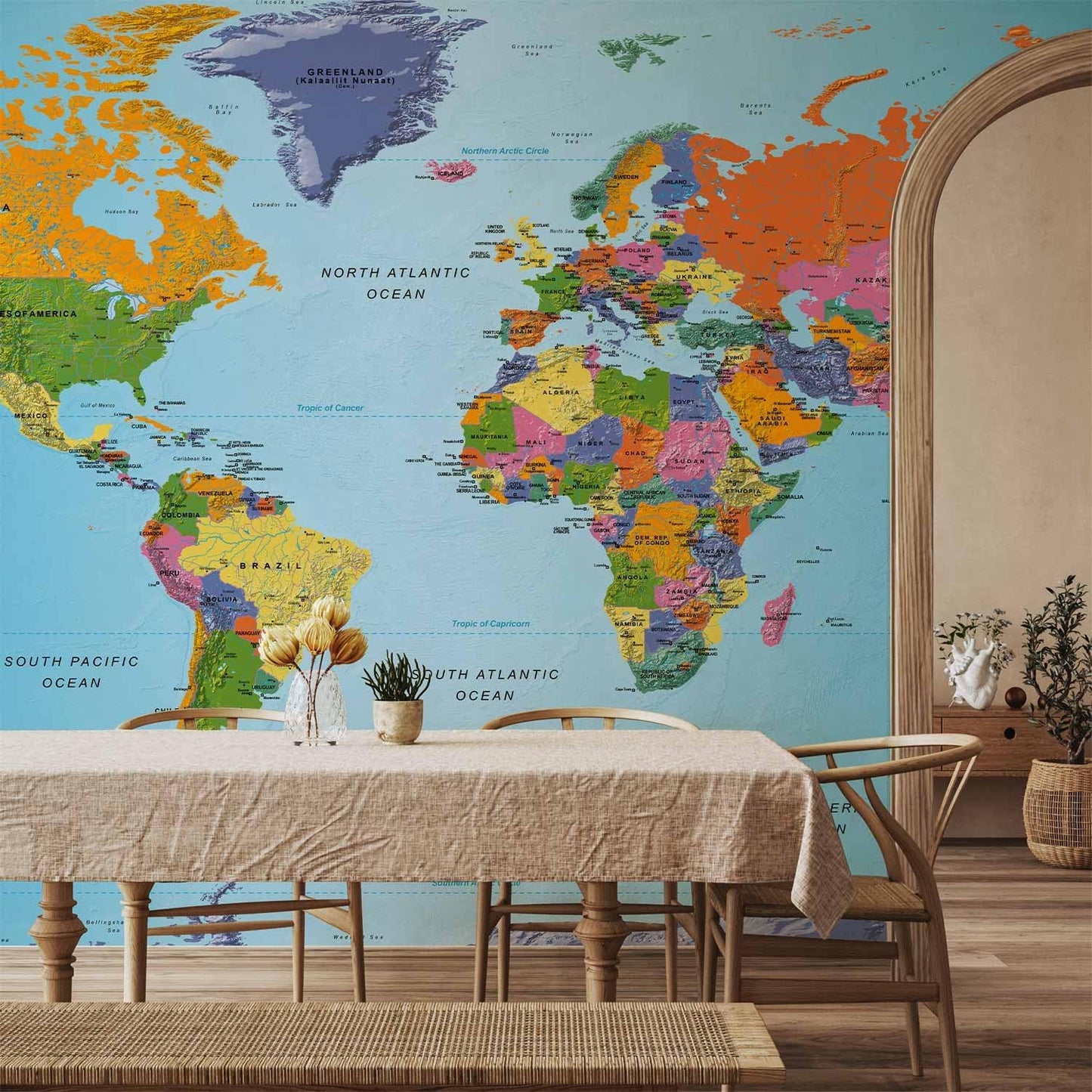 artgeist Premium Wall Mural World Map 197x110 in - Non-Woven Wallpaper Fleece Wall Decor Photo Print Picture Image Design k-A-0095-x-a