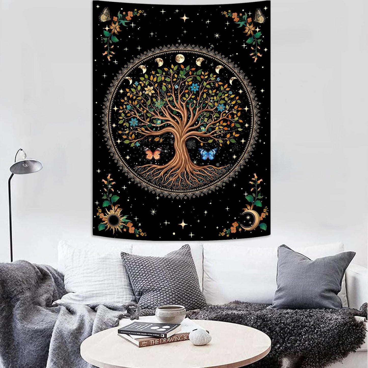 Lunerfex Tree of Life Tapestry Moon Phase Wall Tapestry, Green Tapestries for Bedroom Ceiling Tapestries Wall Hanging for Bedroom Living Room Decor Tree-4 36"x48"