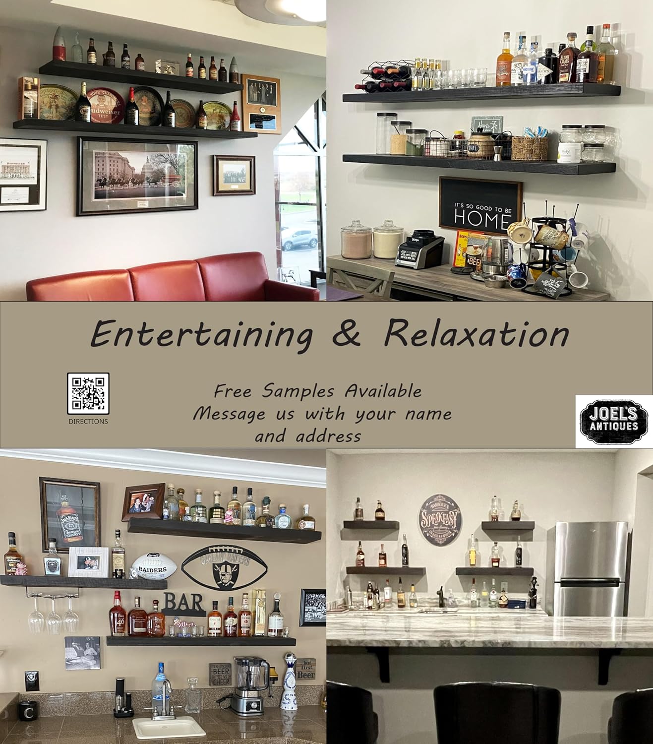 Joel's Antiques 48 Inch Wooden Floating Shelves for Wall - 48x12x2 in - Made of Natural Wood - Long Heavy Duty Rustic Wall Shelves for Bedroom - Perfect for Living Room, Kitchen - Mocha