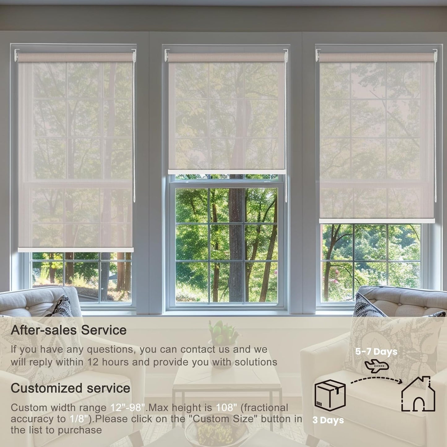 Custom Light Filtering Roller Shades for Windows 5% Openness Solar Shades UV Protection Light Filtering Blinds Heat Insulated Roller Blinds Solar Window Shades for Home Office Door,Beige