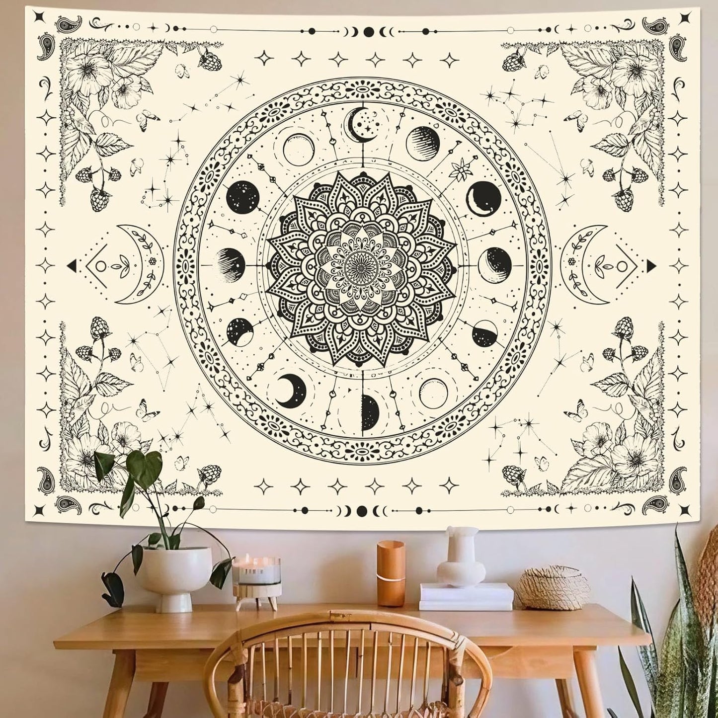 Lunerfex Mandala Moon Tapestry Boho Tapestry for Bedroom Black and White Tapestries Wall Hanging Living Room Wall Art and Home Decor 70x90