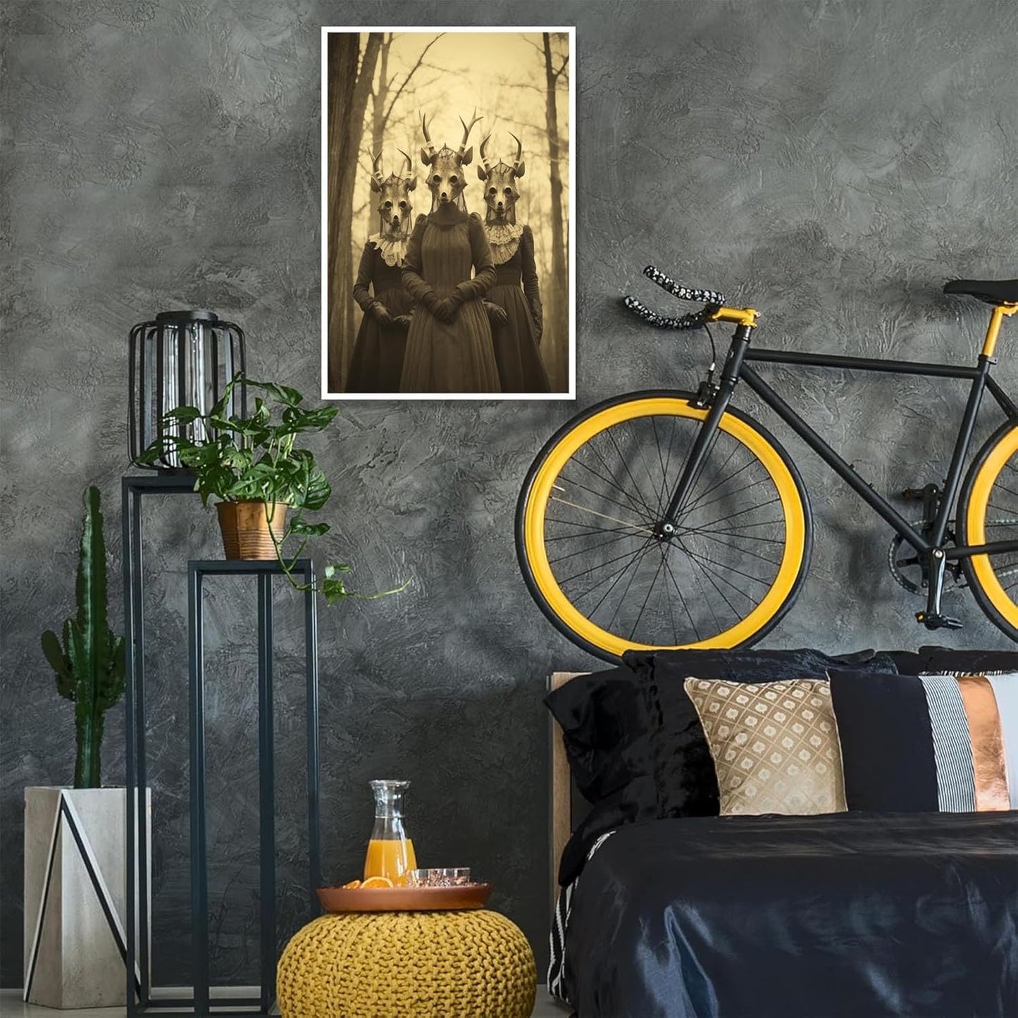 Vintage Horror Skeleton Spooky Three Skull In Occult Forest Posters Canvas Wall Art Poster Gothic Dark Academia Decor Creepy Print Retro Halloween Wall Decor 16X24inch Unframed