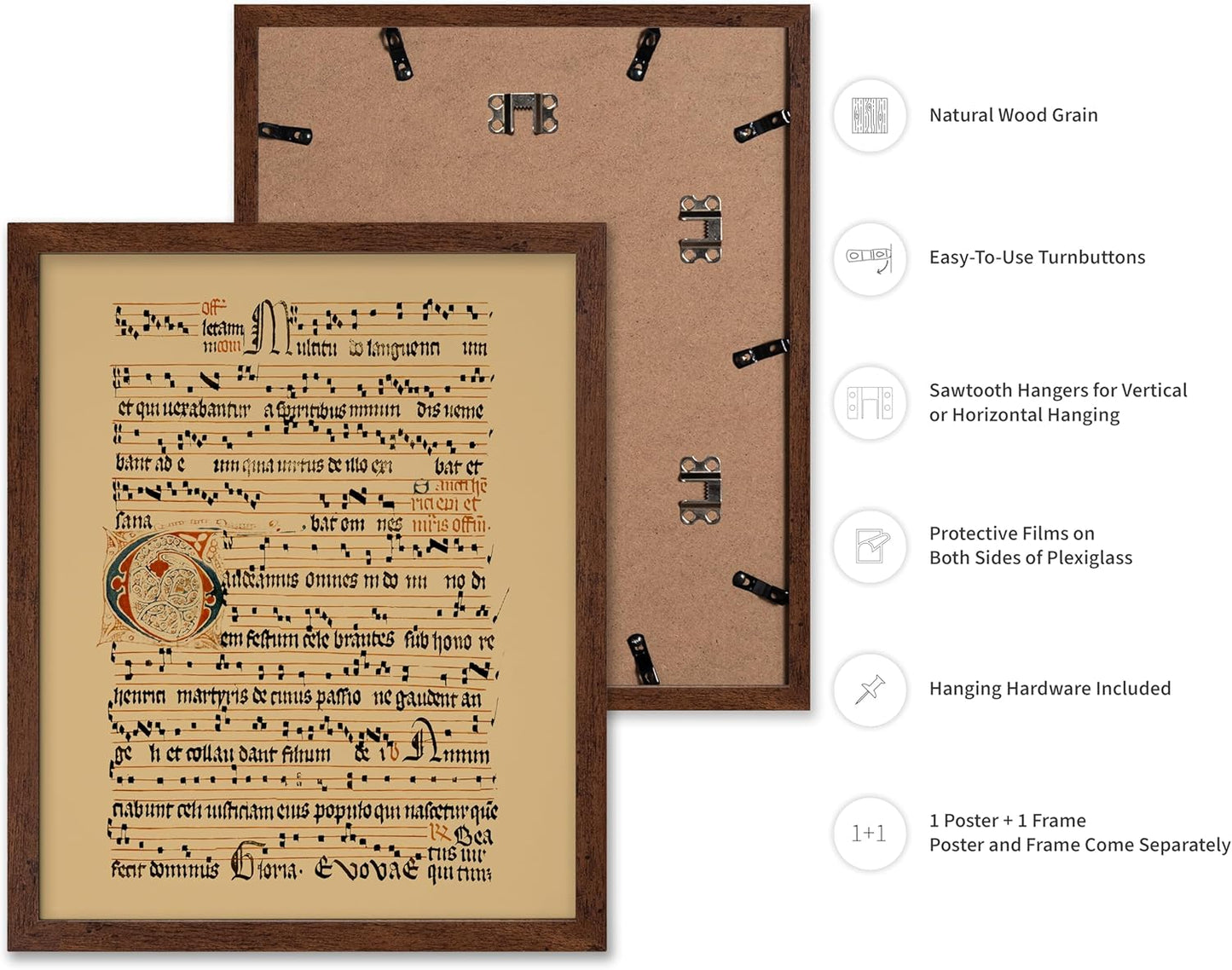 Poster Master Vintage Hymnal Poster - Retro Music Print - Gift for Artist, Friend - Graduale Aboense, Gregorian Chant Manuscript, Score - Wall Decor for Living Room, Bedroom, 8x10 Brown Framed