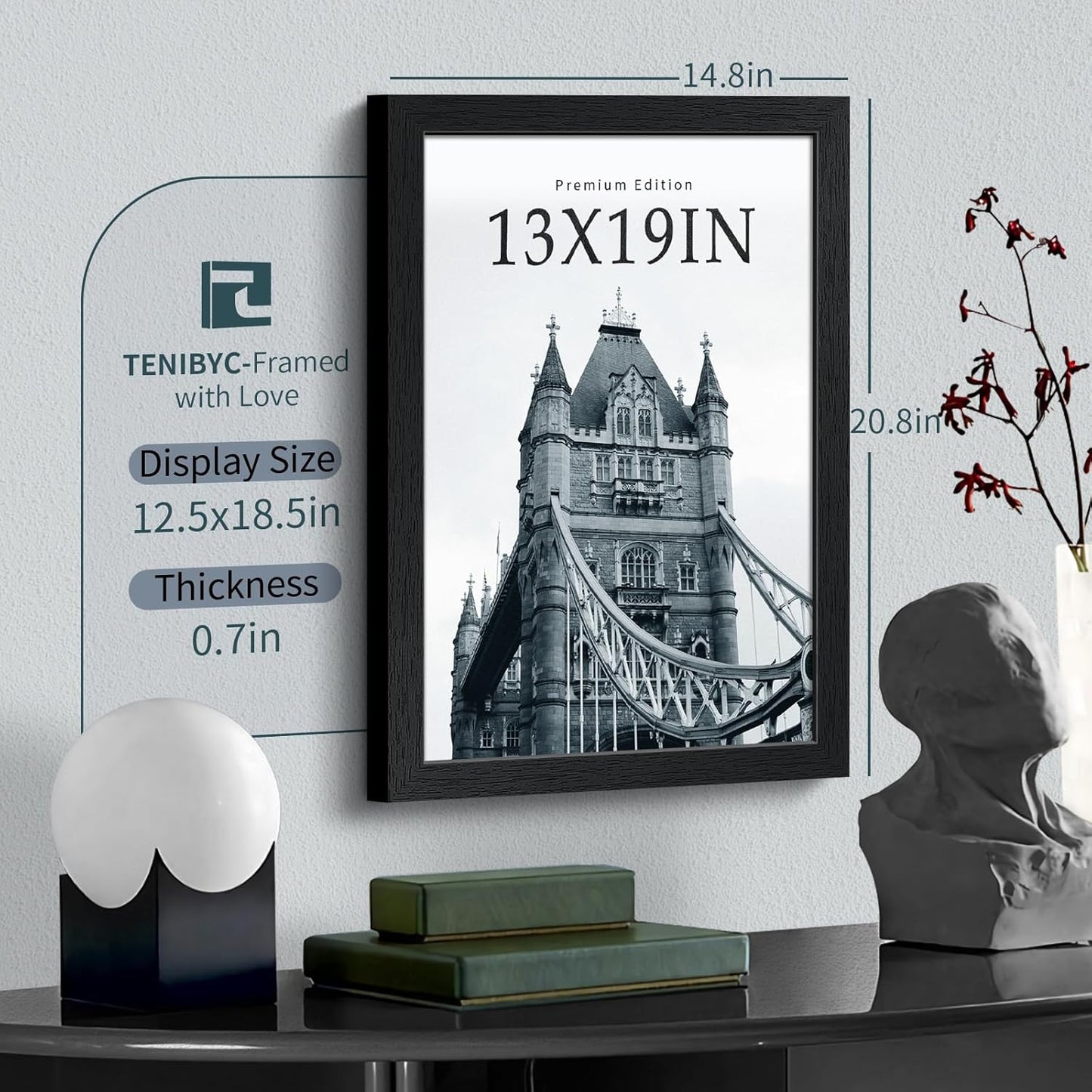 13x19 Picture Frame 3 pk, Textured Black Solid Wood Poster Frame, HD Tempered Glass, Wall Gallery Frame