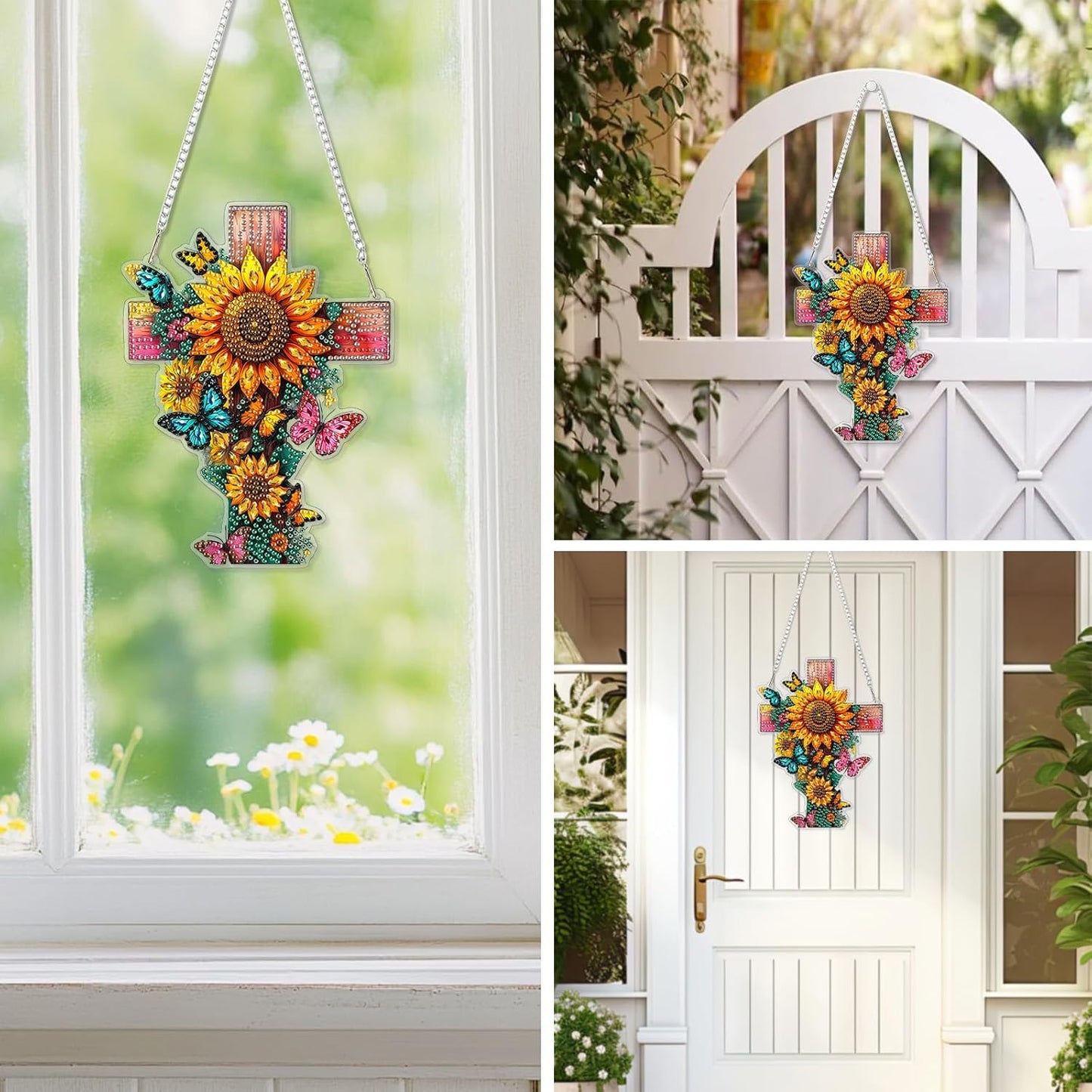 EOBROMD Diamond Hanging Art Kits for Adults, Cross Butterfly Suncatcher Diamond Art Painting, DIY Special Shaped Rhinestone Kits for Adults, Window Pendants Home Garden Wall Hanging Ornament