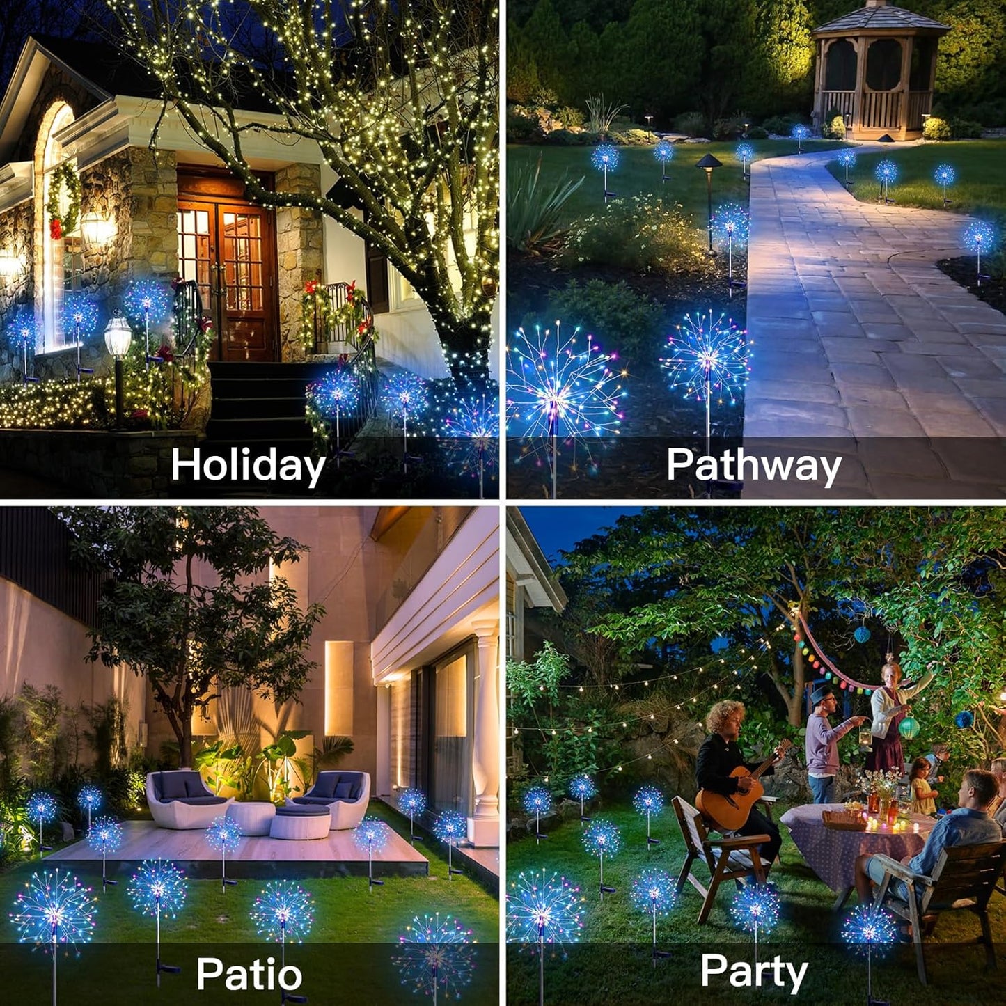 suddus Solar Garden Lights Outdoor Waterproof Decorative, 2Pack 150LED Firework Lights 8 Modes, Multicolor Solar Fairy Light for Yard, Patio, Pathway, Flowerbed Party Wedding Decor