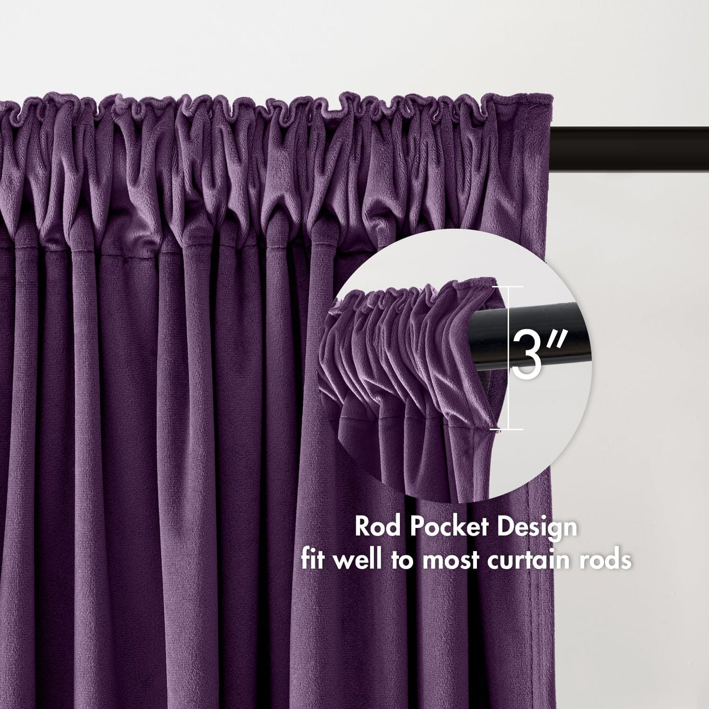 MIULEE Purple Velvet Curtains Thermal Insulated Blackout Curtain Drapes for Bedroom Living Room Darkening 96 Inches Long Curtains Panels Rod Pocket Set of 2