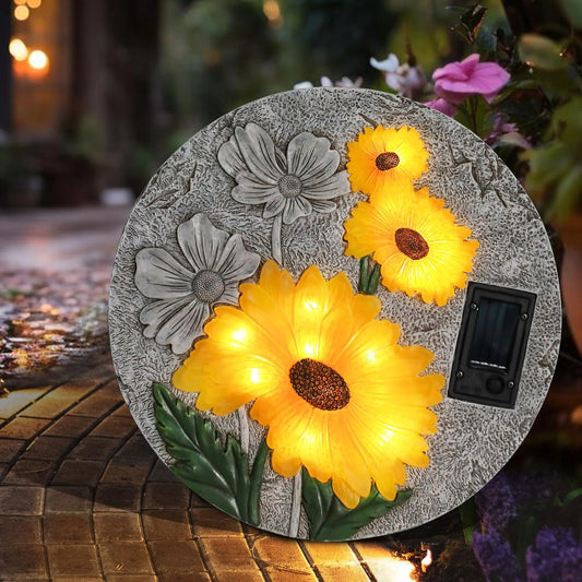 DREAM GARDEN Garden Décor Sunflower Outdoor Decorative Stones, Solar Garden Stone Resin Outdoor Garden Stone Patio, Walkway Stones Yard Art, 10.75 Inch