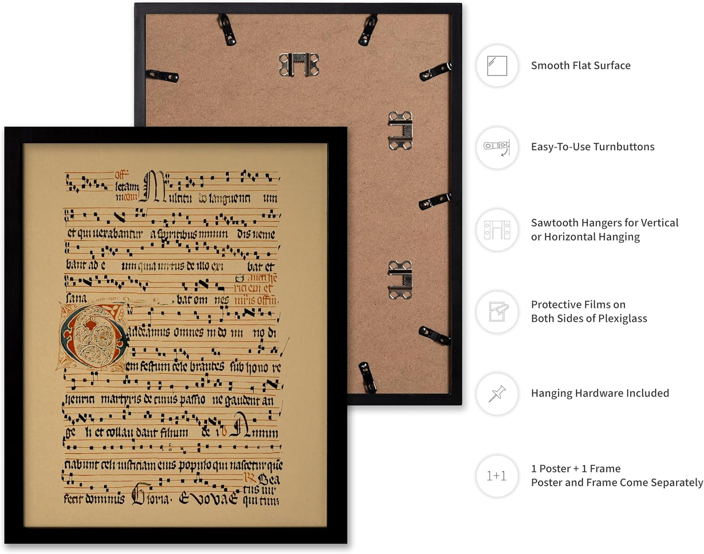 Poster Master Vintage Hymnal Poster - Retro Music Print - Gift for Artist, Friend - Graduale Aboense, Gregorian Chant Manuscript, Score - Wall Decor for Living Room, Bedroom, 11x14 Black Framed