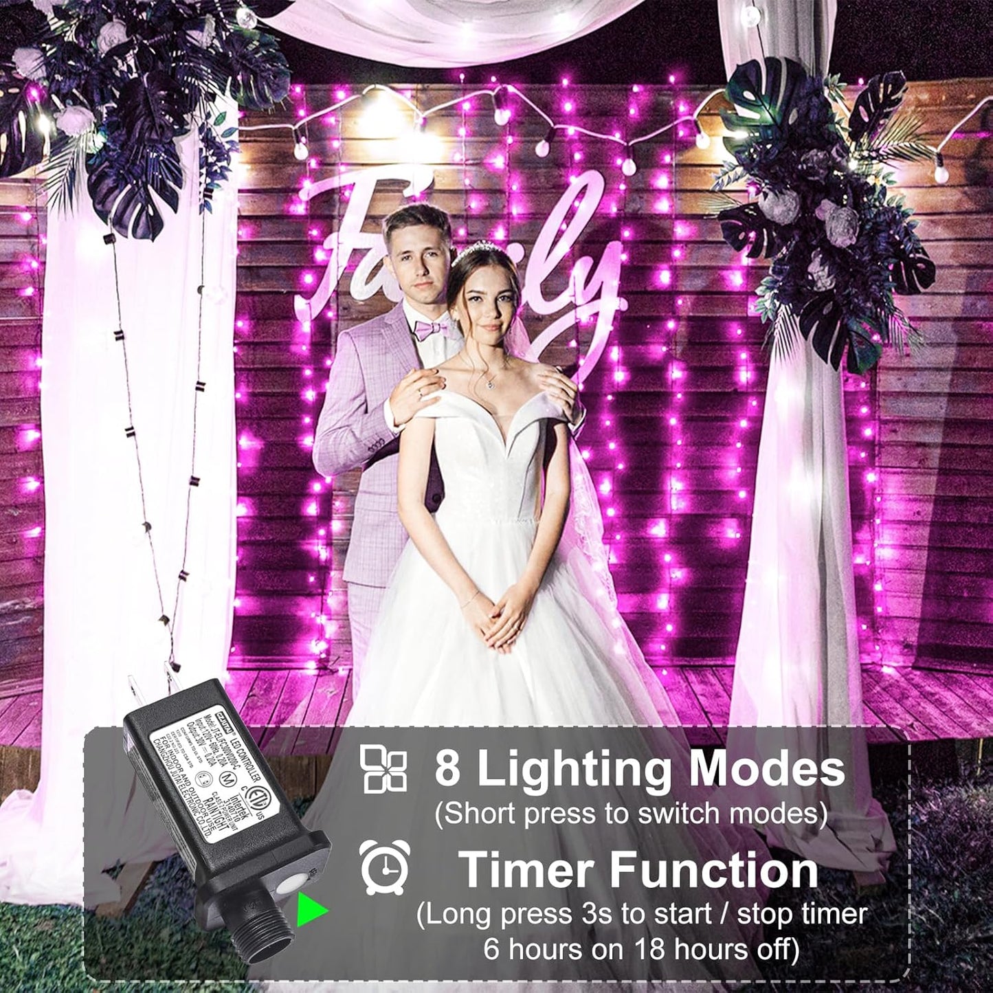 262FT 800 LED Christmas Lights, Plug in Christmas Tree Lights Outdoor with Timer and 8 Modes, Green Wire Waterproof String Light for Indoor House Yard Patio Wedding Decorations, Pink