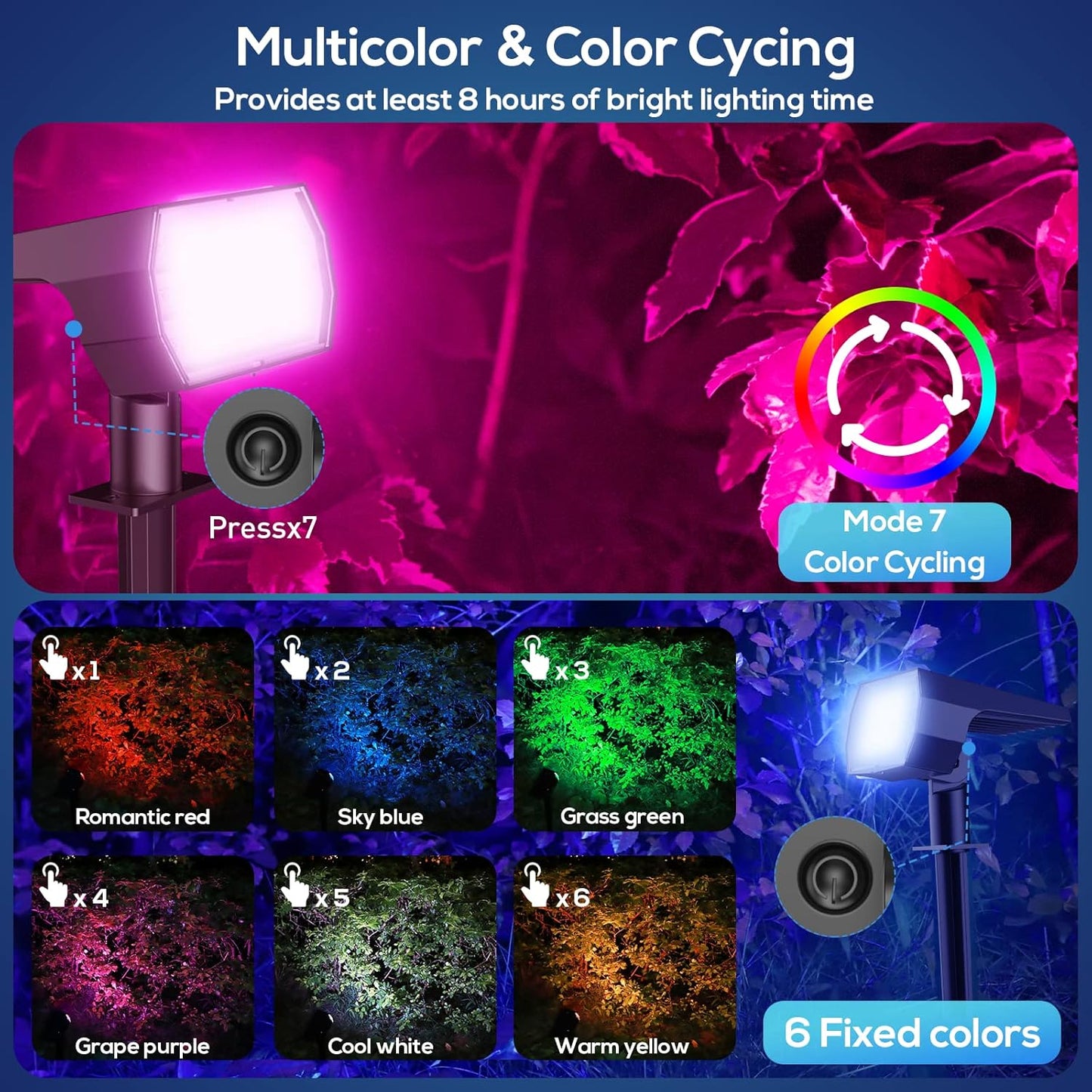 NYMPHY Solar Color Changing Lights, 7 Lighting Modes Solar Lights Outdoor Waterproof IP68, Multicolor RGB Outdoor Lights for Garden Yard Landscape Decorations- 4 Pack