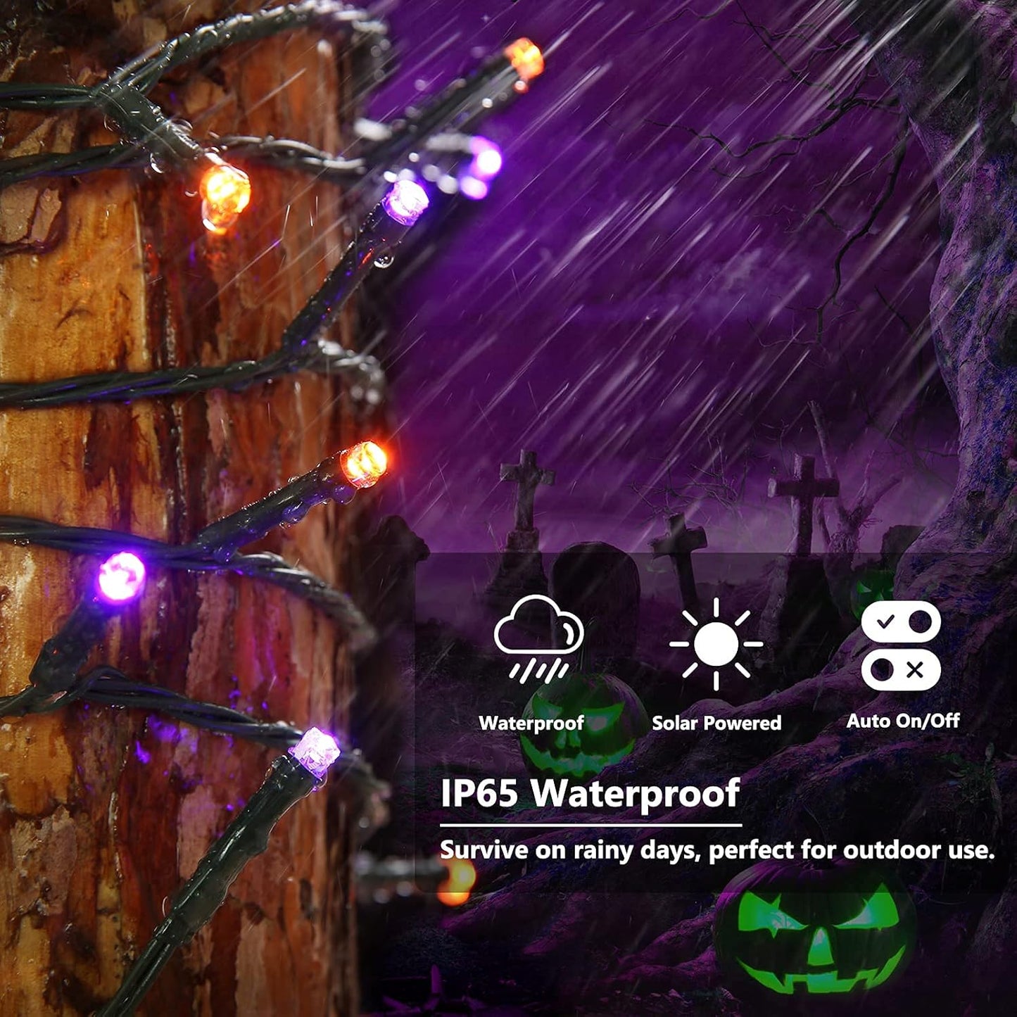Joomer 2 Pack Orange Purple Halloween Solar String Lights Total 144 FT 400 LED 8 Modes Waterproof Solar Halloween Lights Outdoor for Halloween Decorations