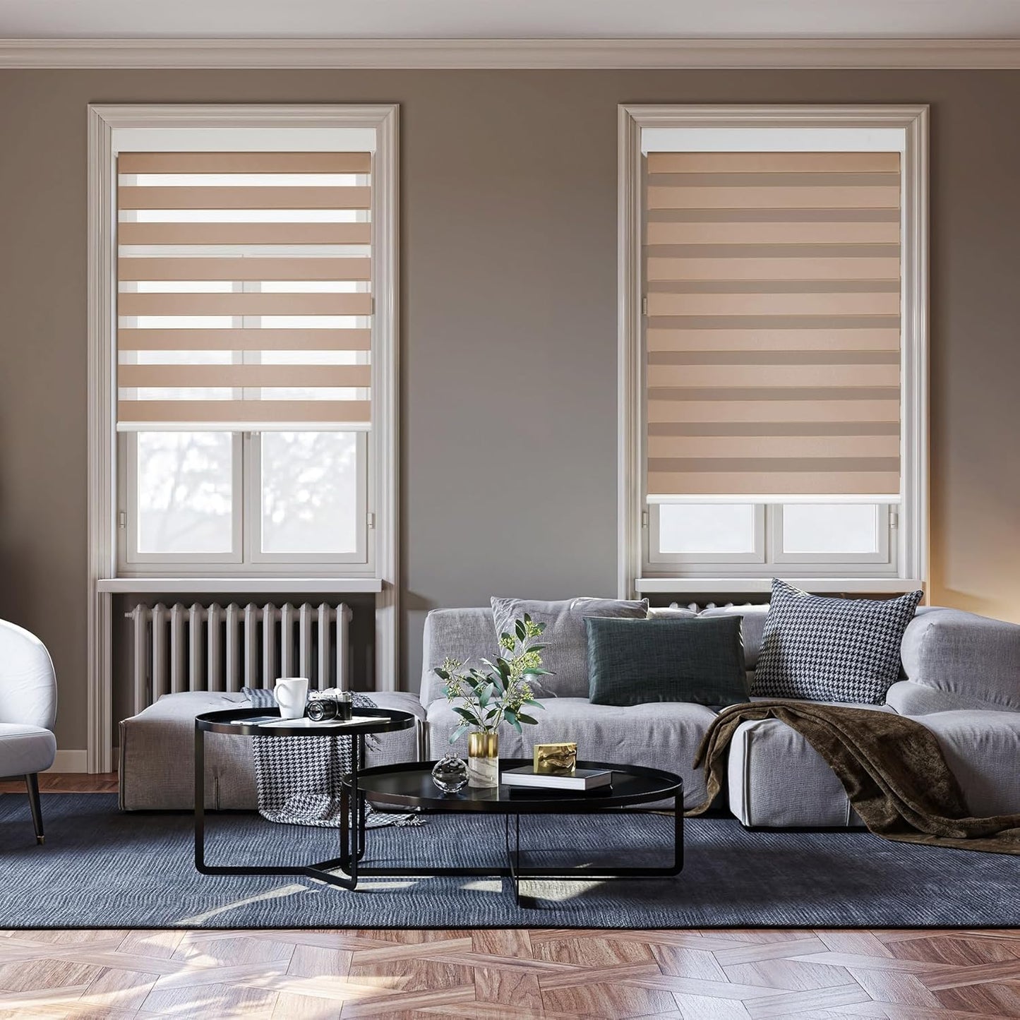 HESTIA Cordless Zebra Blinds Light Filtering Roller Shades UV Blocking Blackout Privacy Indoor Window Blind for Home Office Day and Night, Beige,39" W x 48" H