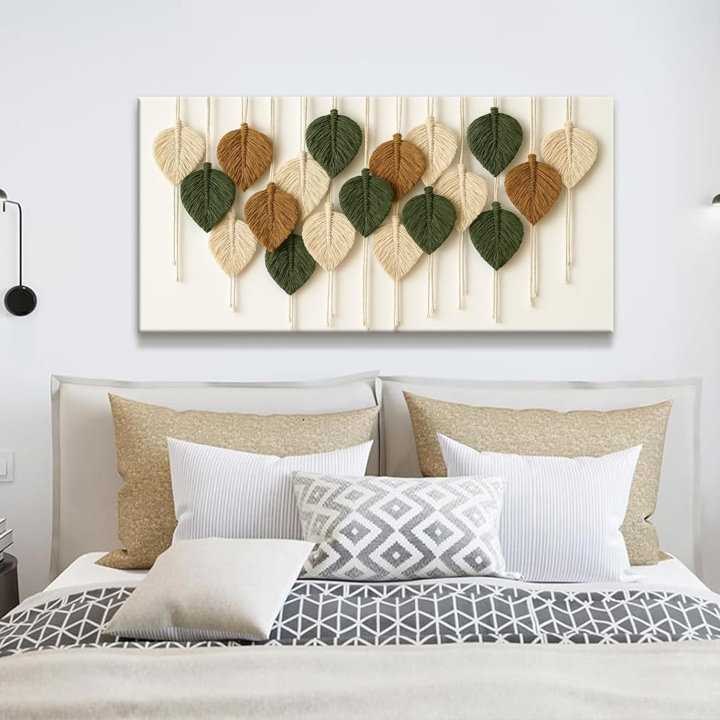 Boho Wall Art Chic Home Wall Art Modern Bohemian Feather Canvas Wall Art Decor For Apartment Dorm Living Room Bedroom Nursery Backdrop 20"W X 40"L Ready To Hanging