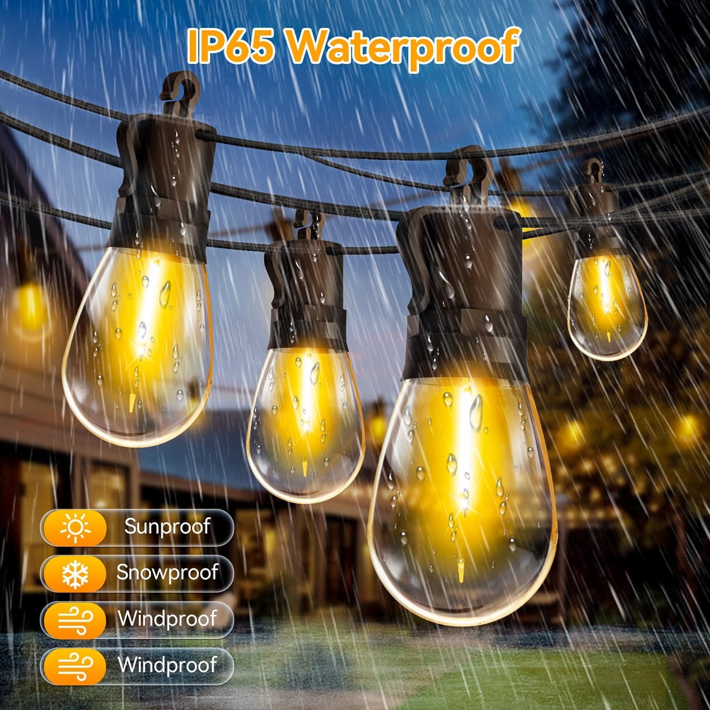 Outdoor String Lights Patio LED Light Outside - 20M 18+1 S14 LED with Remote Control 65ft Porch Lighting IP65 Waterproof