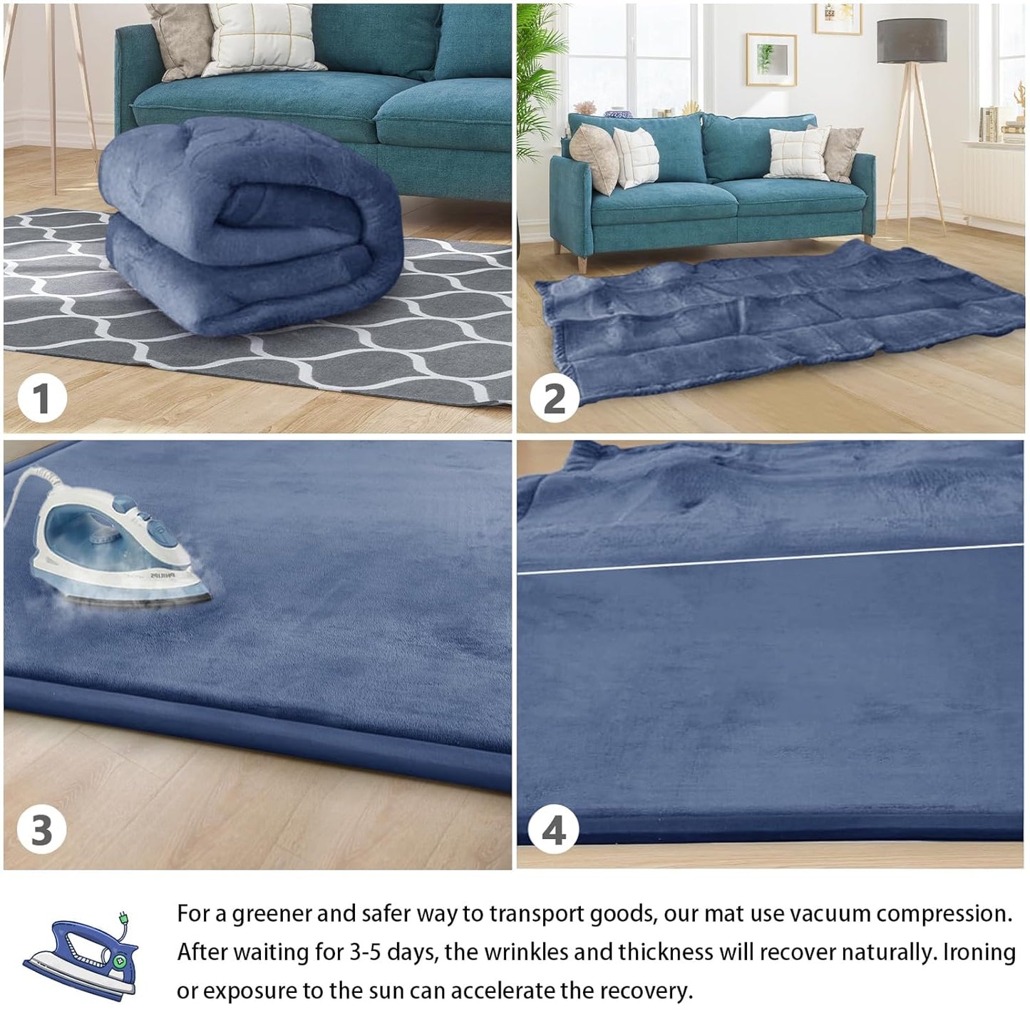 Baby Play Mat 1.2" Thick Memory Foam Nursery Rug Area Rug, 9’2” X 6’7” Yoga Mat Playmat Crawling Mat for Baby,Toddlers,Infants,Kids,Floor Mat Tatami Mat for Living Room with Non-Slip(Blue)