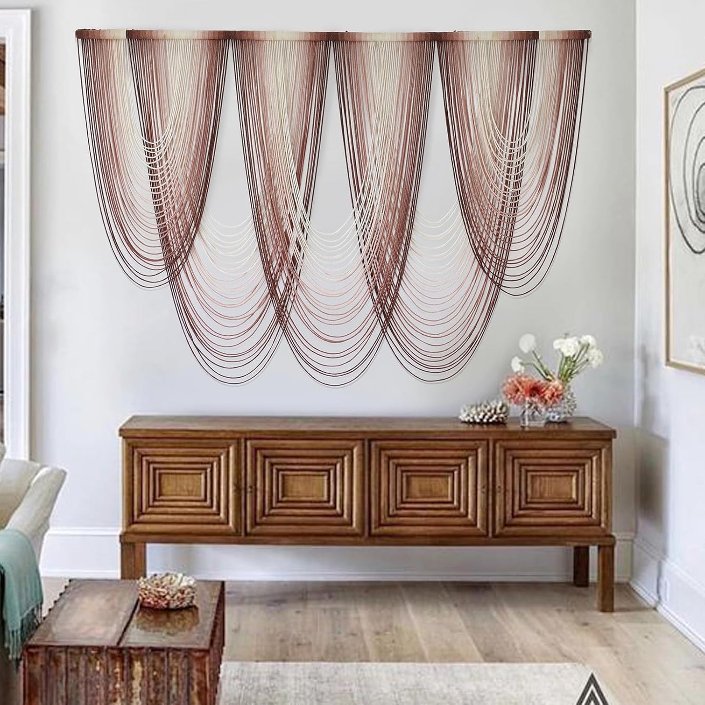 IOWER Macrame Wall Hanging Pink Dip-Dyed Large Macrame Wall Decor For Living Room Boho Fiber Art 57" W x 41" L