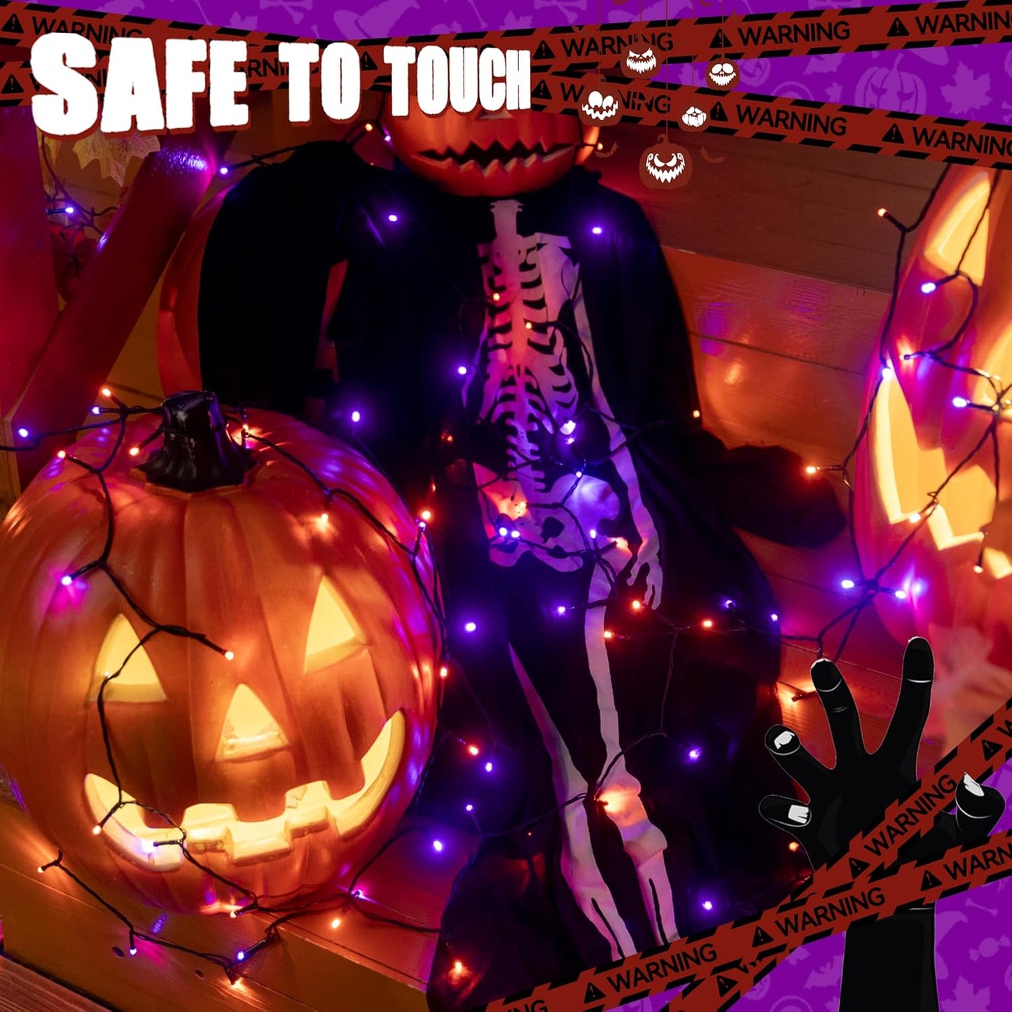 Ollny Halloween Lights Outdoor, 300 LED 100FT Orange and Purple Halloween Decorations with 8 Modes Timer, Plug in String Lights for Indoor Outside House Yard Party