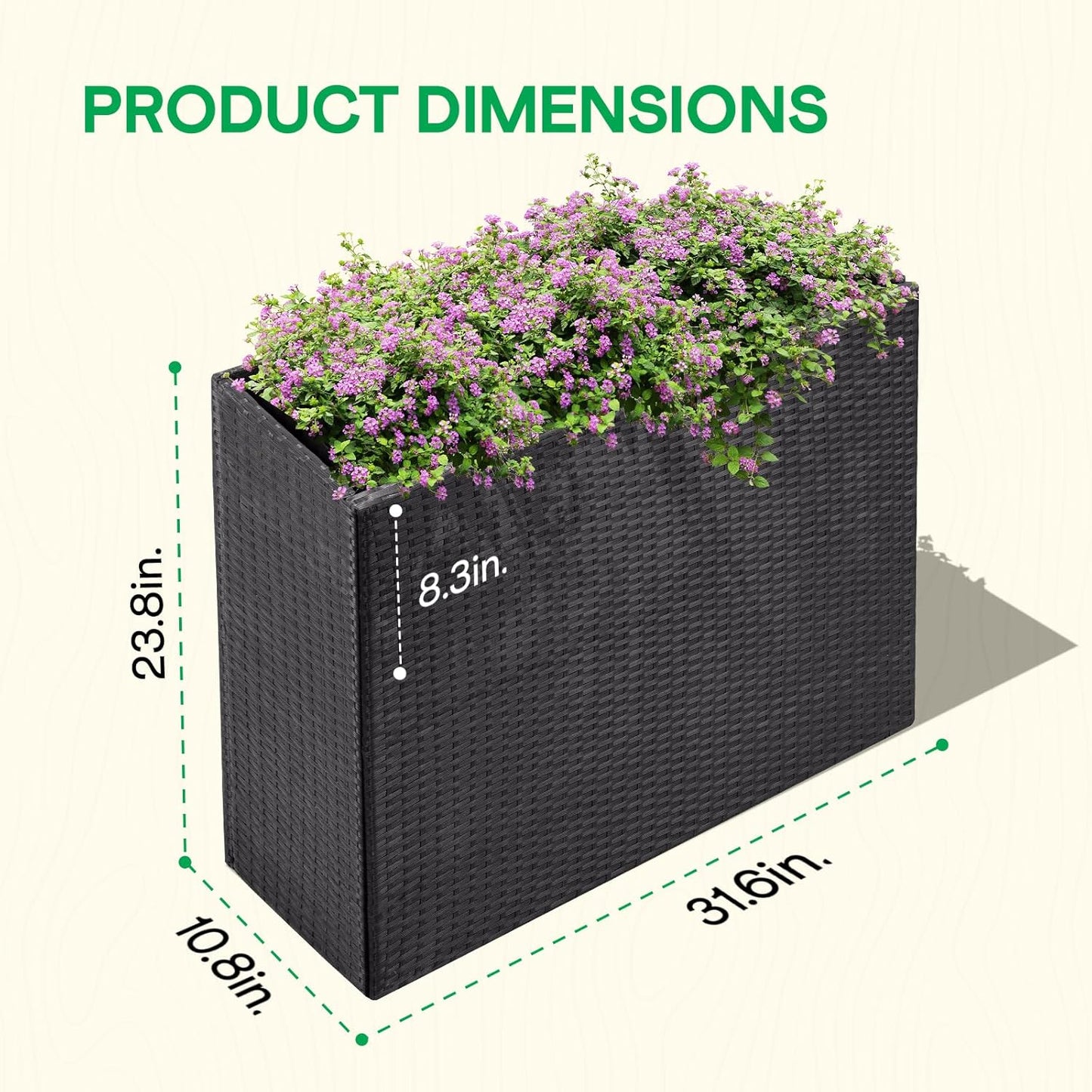 IDZO All Weather Wicker Planter Raised Garden Bed, 24 in Tall Round Rattan Flower Pots, Durable Self-Watering Indoor Outdoor Wicker Planters for Porch Patio Balcony