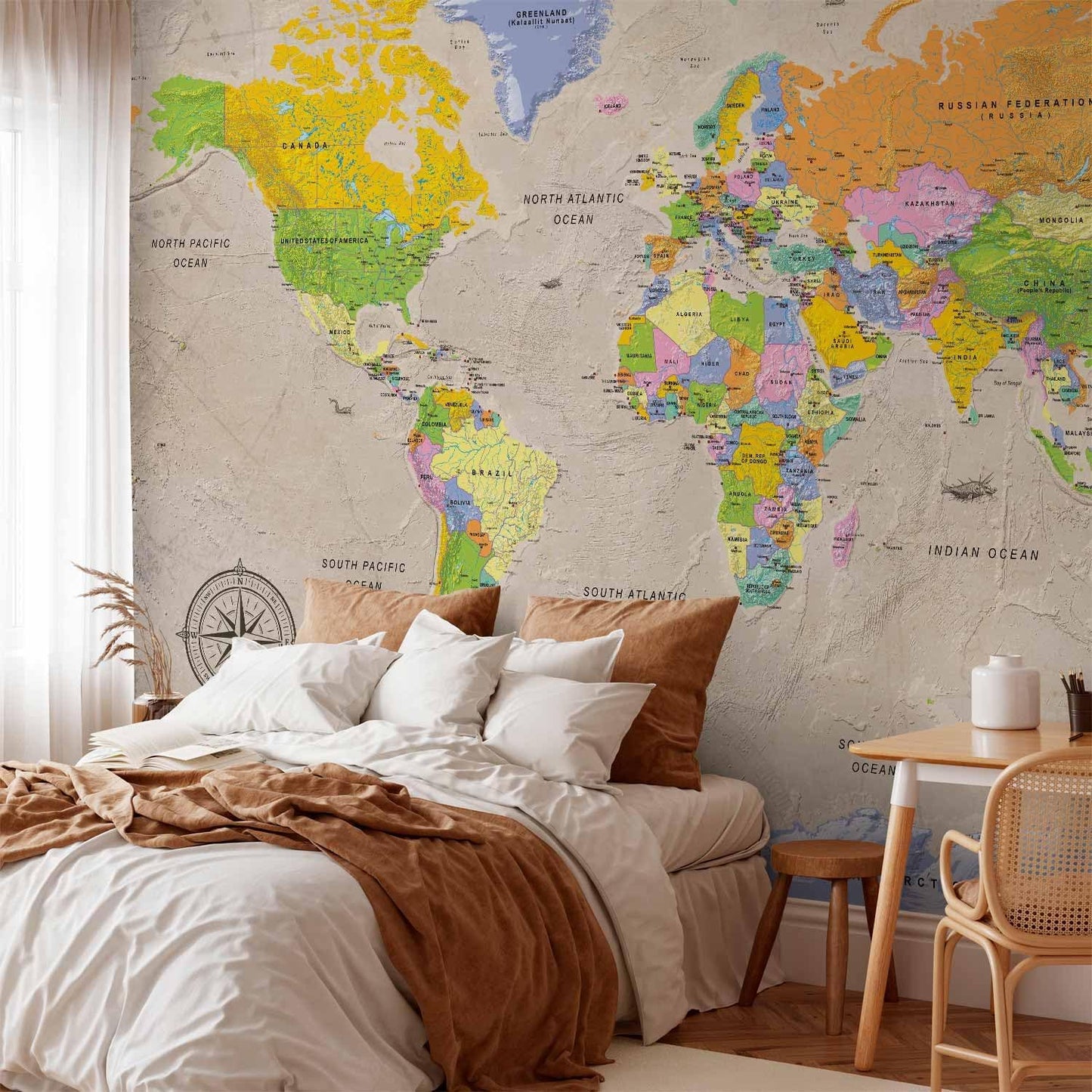 artgeist Premium Wall Mural World Map 79x55 in - XXL Non-Woven Wallpaper Fleece Wall Decor Photo Print Picture Image Design Home Map of The World k-A-0129-a-a