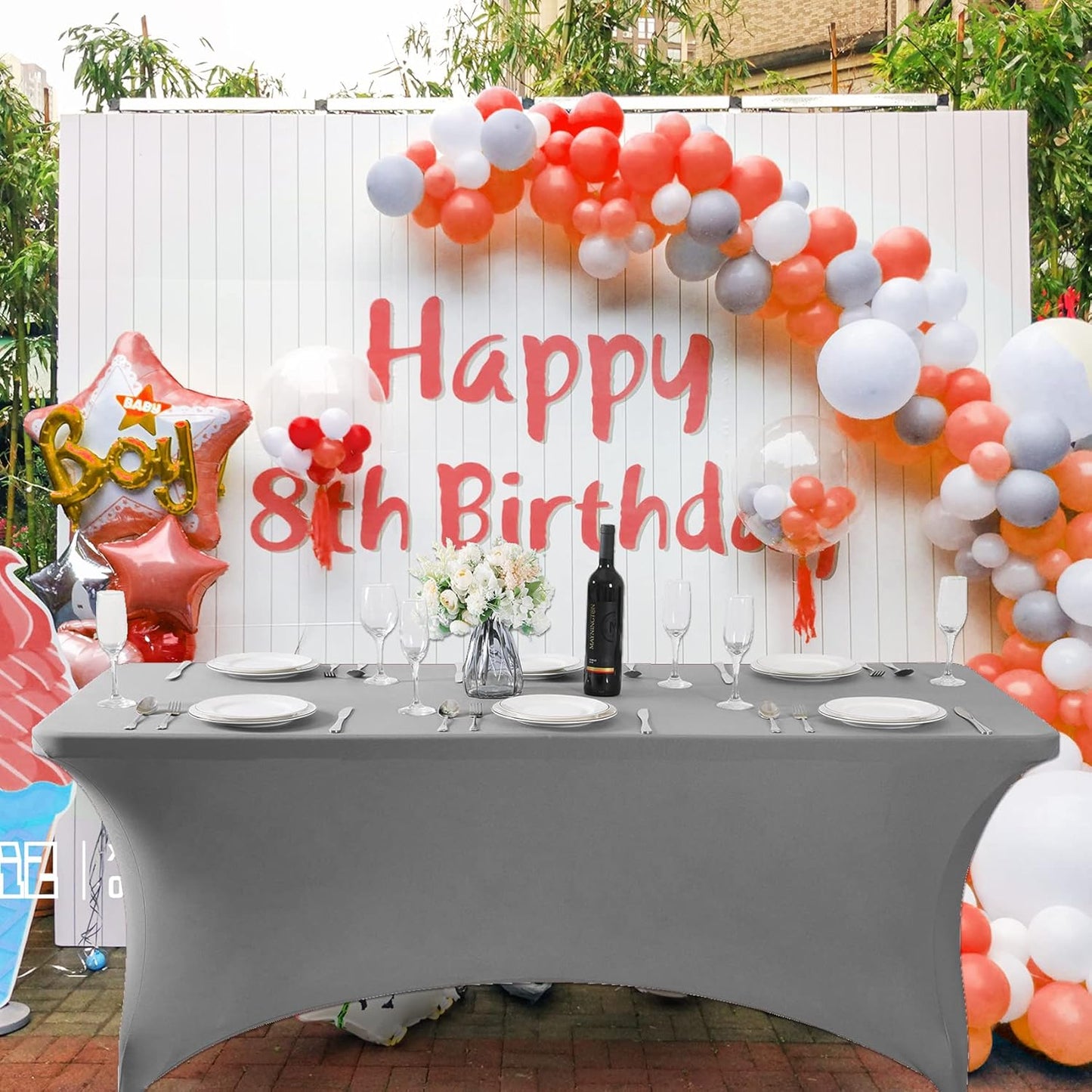 SuperO 2Pack Waterproof Spandex Table Cover for 6FT Table Universal Fitted Stretch Tablecloth for Party, Banquet, Wedding and Events-Gray