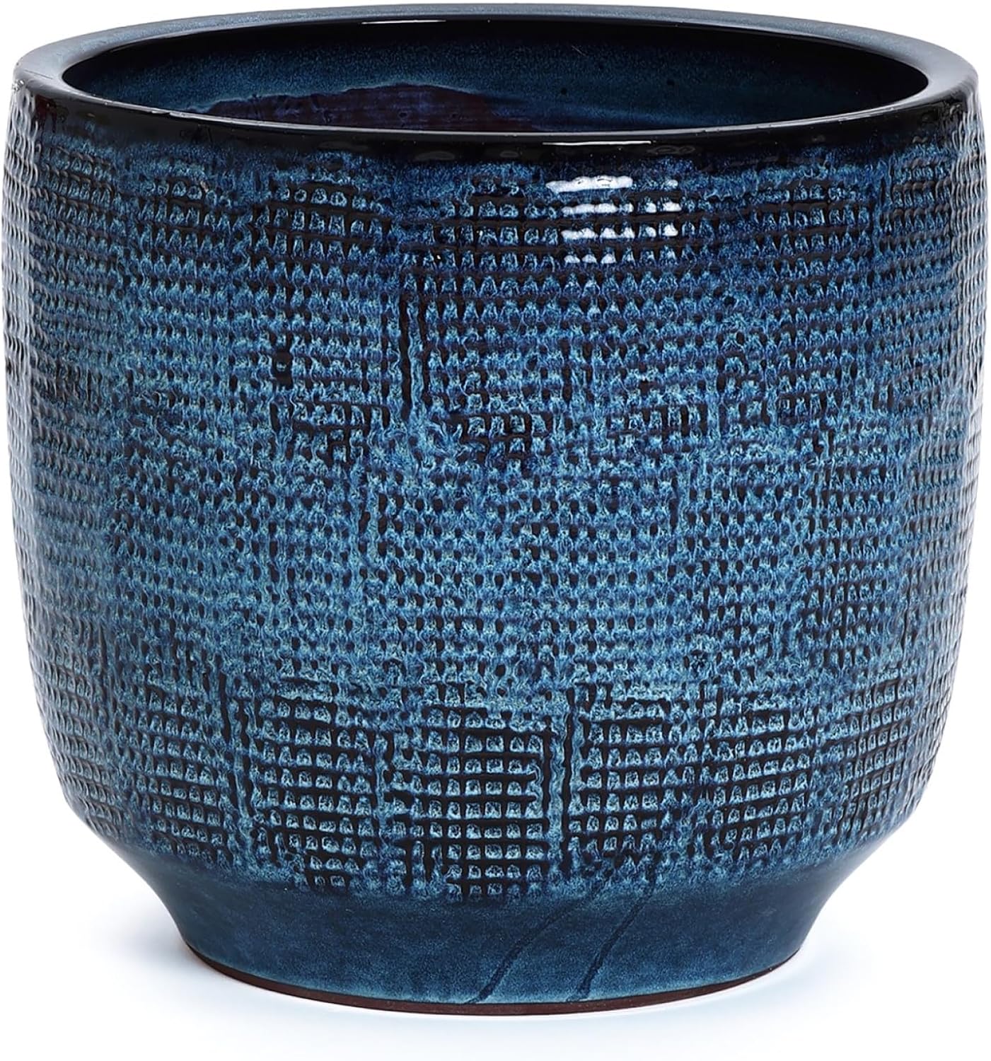 LuxenHome 15.5-Inch Dia Ceramic Planters, Large Outdoor Indoor Plant Pots with Drainage Hole and Rubber Plug, Modern Ocean Blue Glazed Round Flower Pot Planters for Home Garden Patio