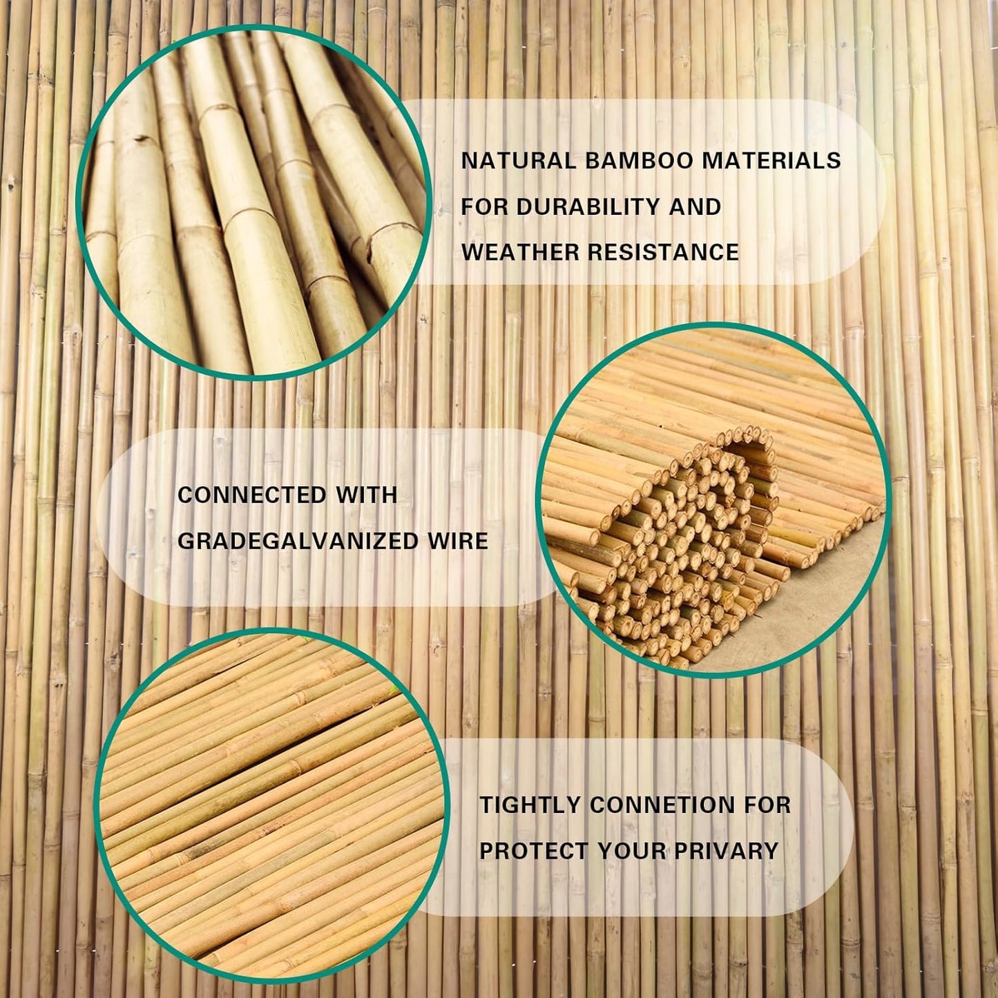 Natural Bamboo Fence 3ft H x 8ft L x 0.7In D, Eco-Friendly Privacy Fence for Outdoor Wall, Garden, Yard, Pool, Patio, Decorative Bamboo Fencing